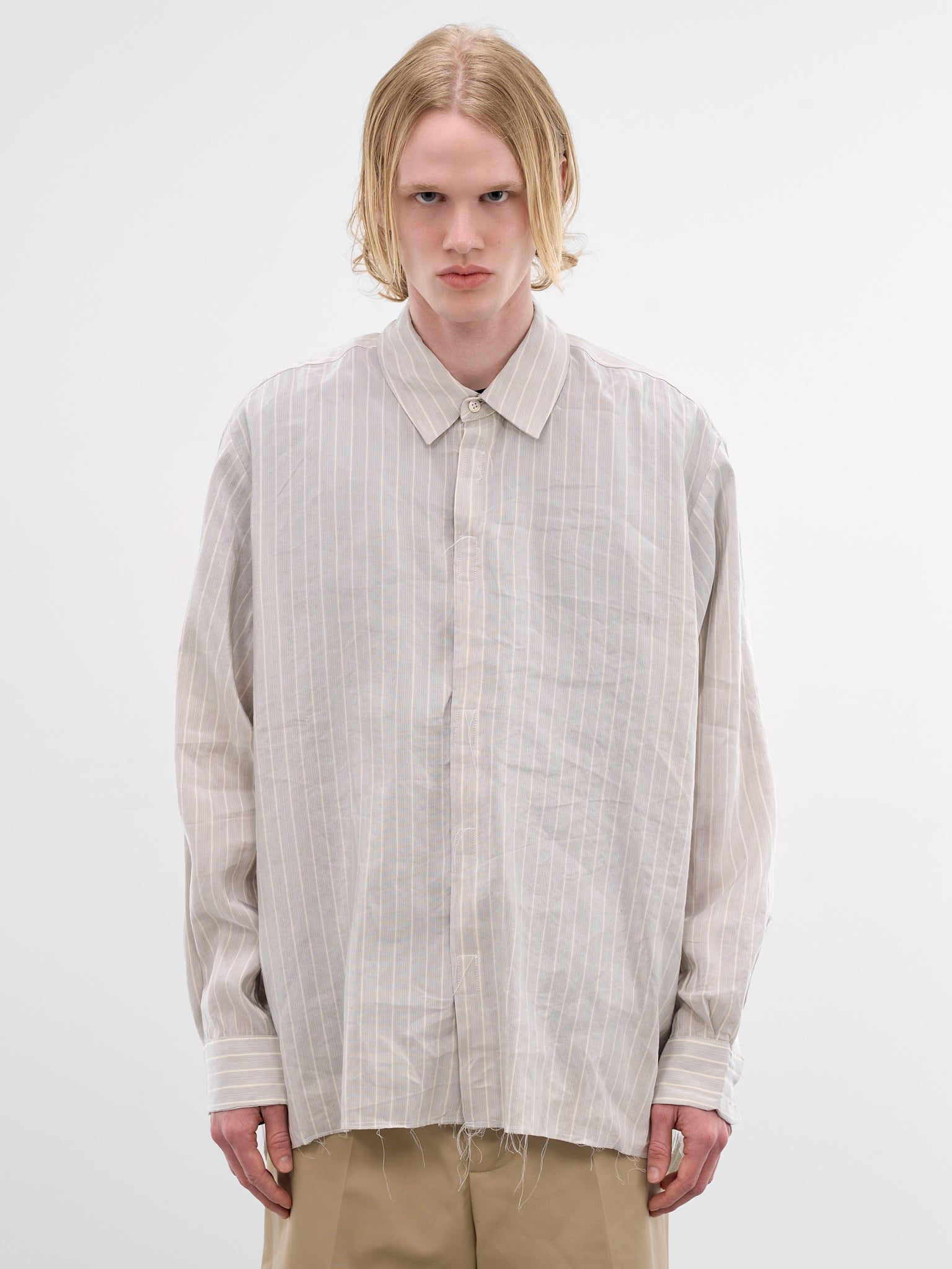 Gray Linen Striped Velcro Shirt (CF-21-04-04-04-GREY-WHITE-STRI)
