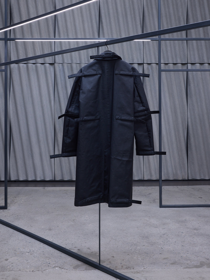 Black Coated Canvas Tab Coat (CG-CWOLCO06-BLACK)