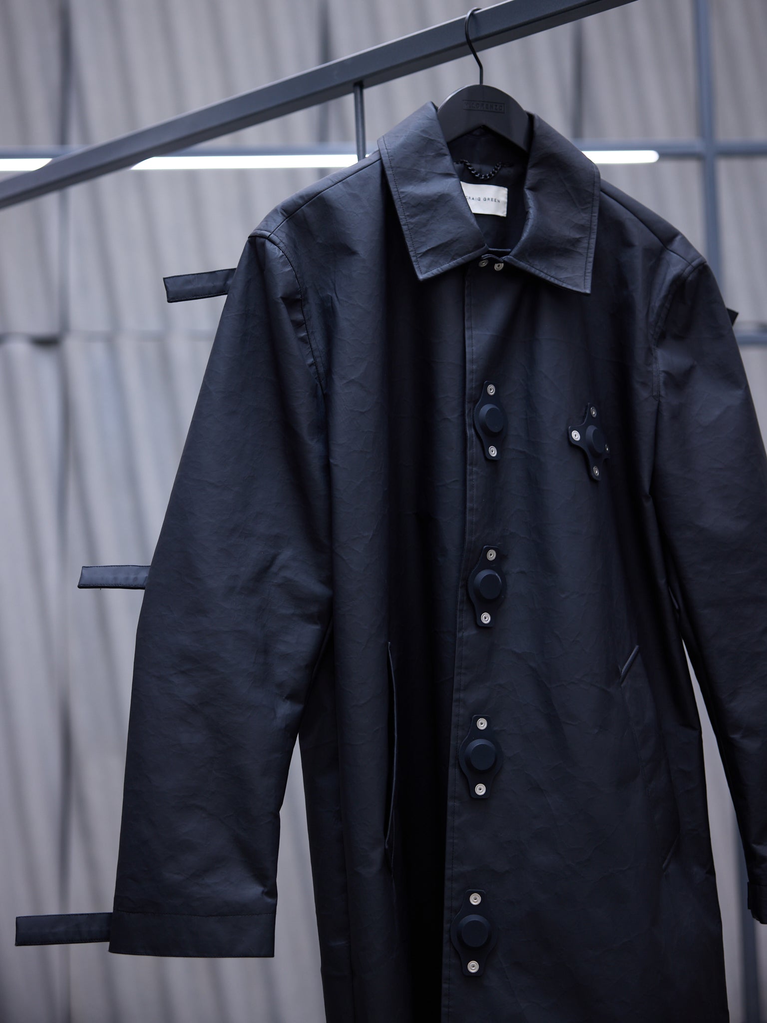 Black Coated Canvas Tab Coat (CG-CWOLCO06-BLACK)