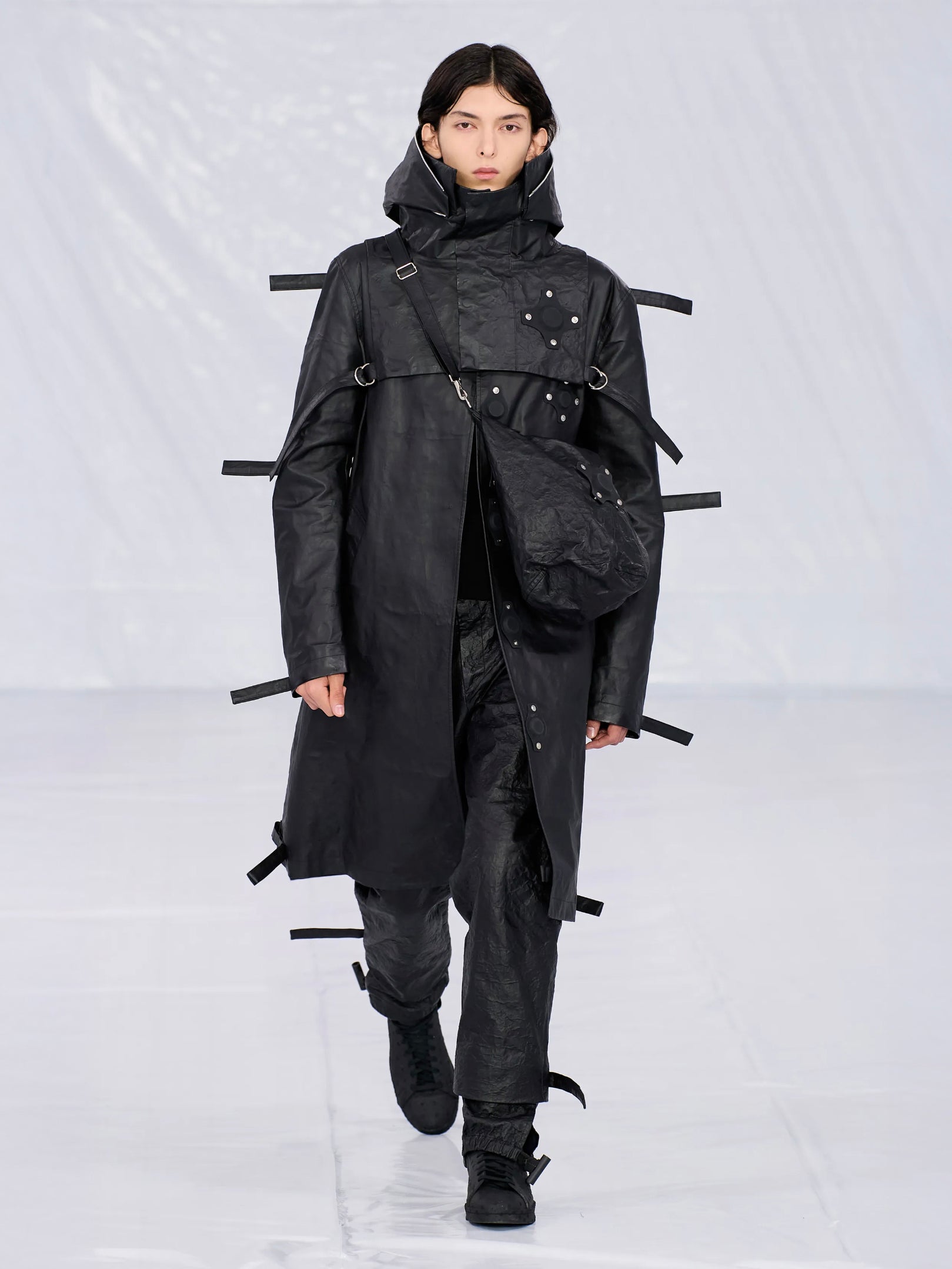 Black Coated Canvas Tab Coat (CG-CWOLCO06-BLACK)