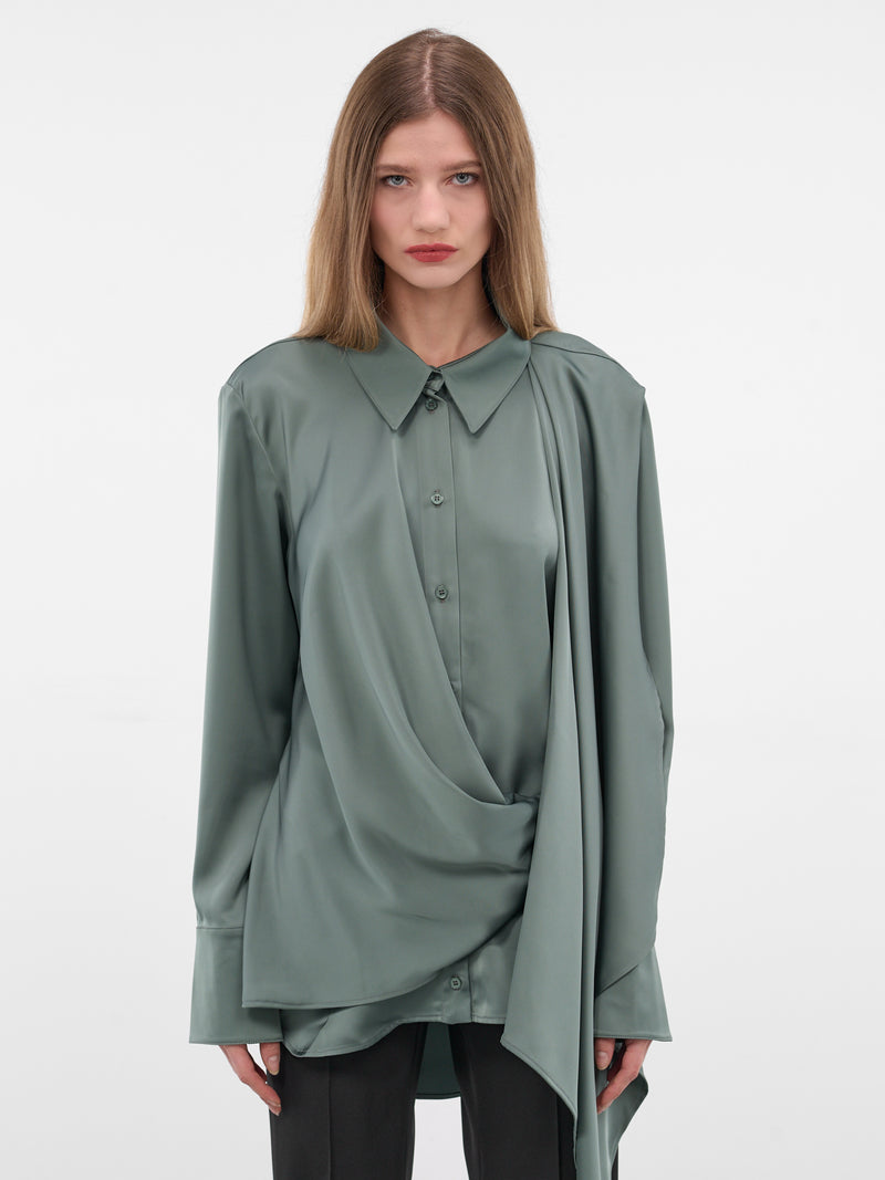Forest Satin Wrap Drape Blouse (CH016-FOREST)