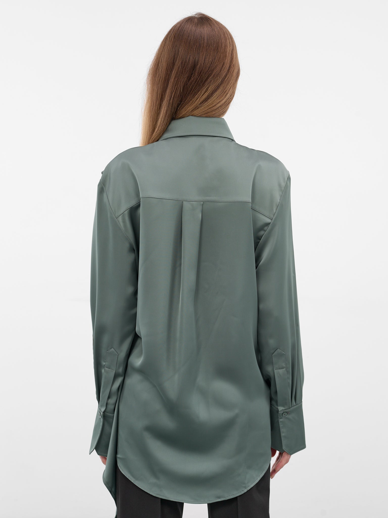 Forest Satin Wrap Drape Blouse (CH016-FOREST)