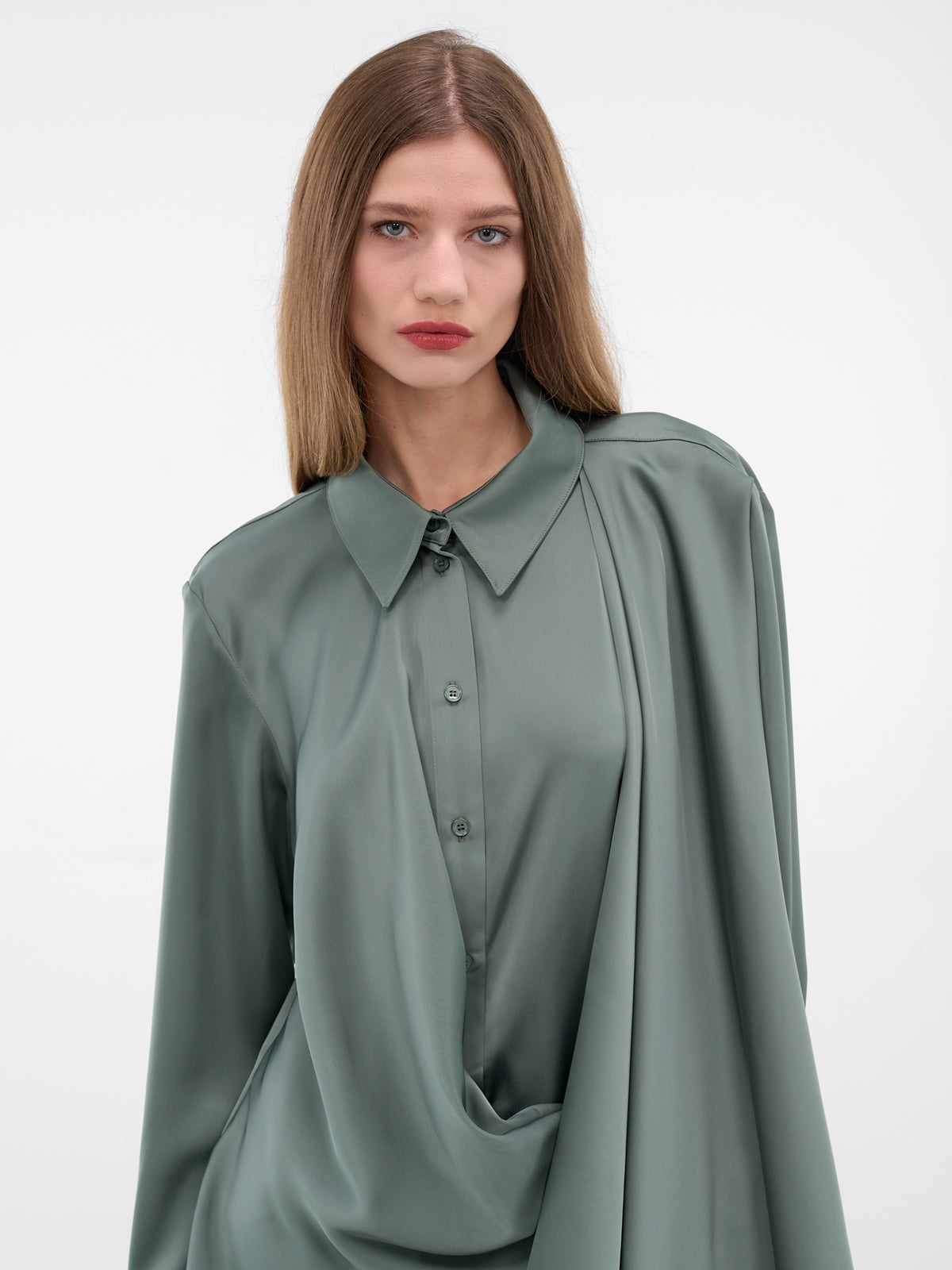 Forest Satin Wrap Drape Blouse (CH016-FOREST)