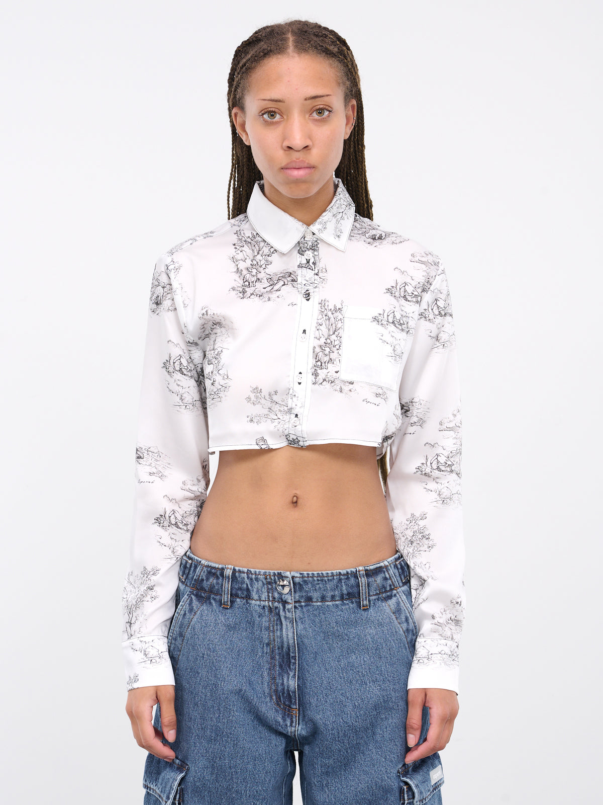 Toile De Jouy Cropped Shirt (CH27115-WHITE-BLACK)