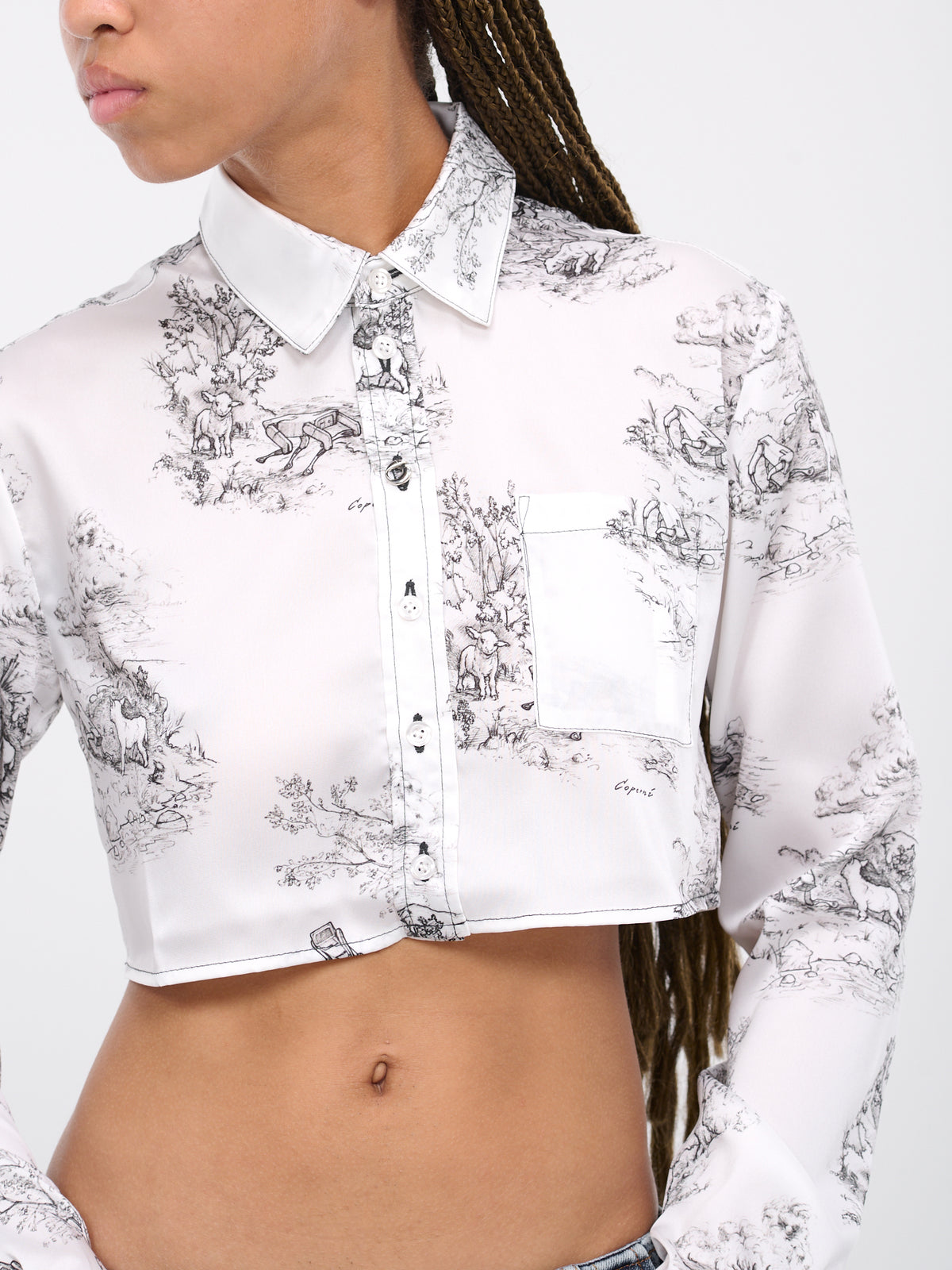 Toile De Jouy Cropped Shirt (CH27115-WHITE-BLACK)