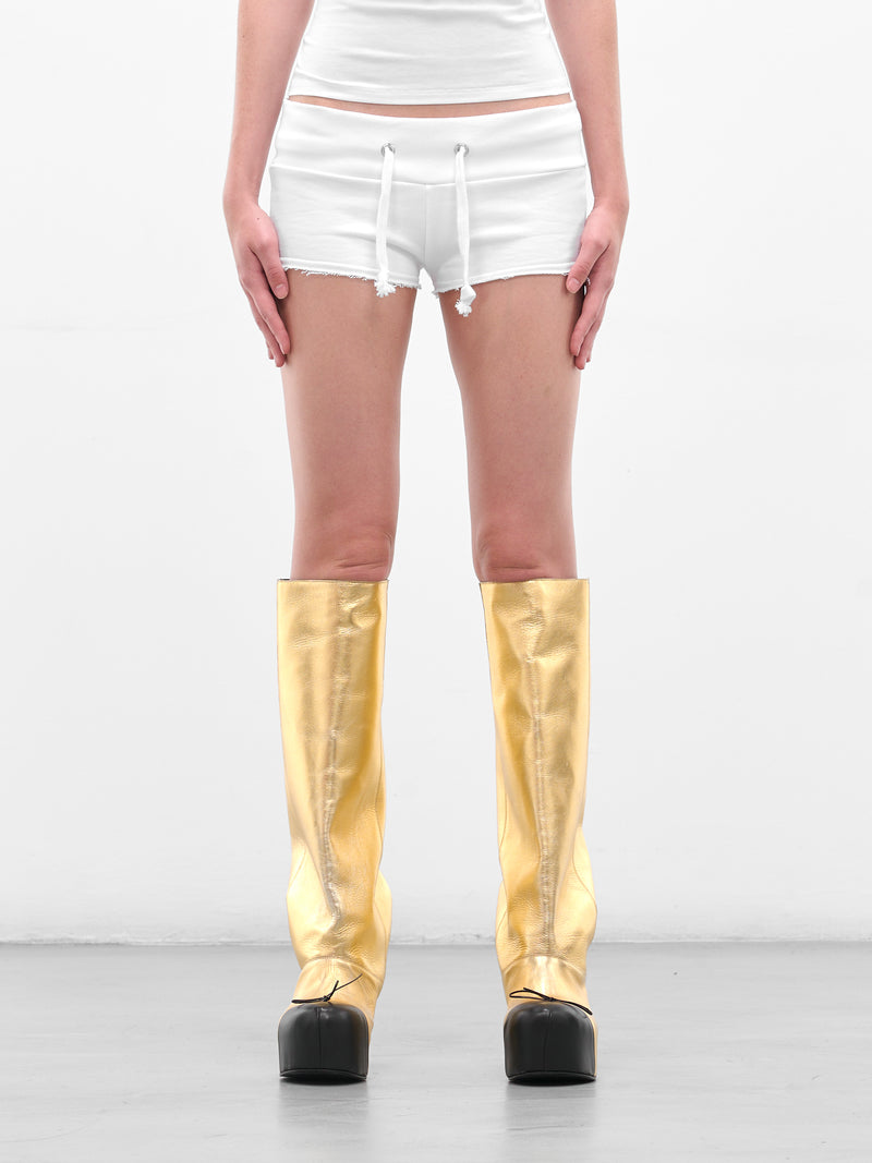 White 'Chalet Slut' Mini Shorts (CHALET-SLUT-SHORTS-WHITE)