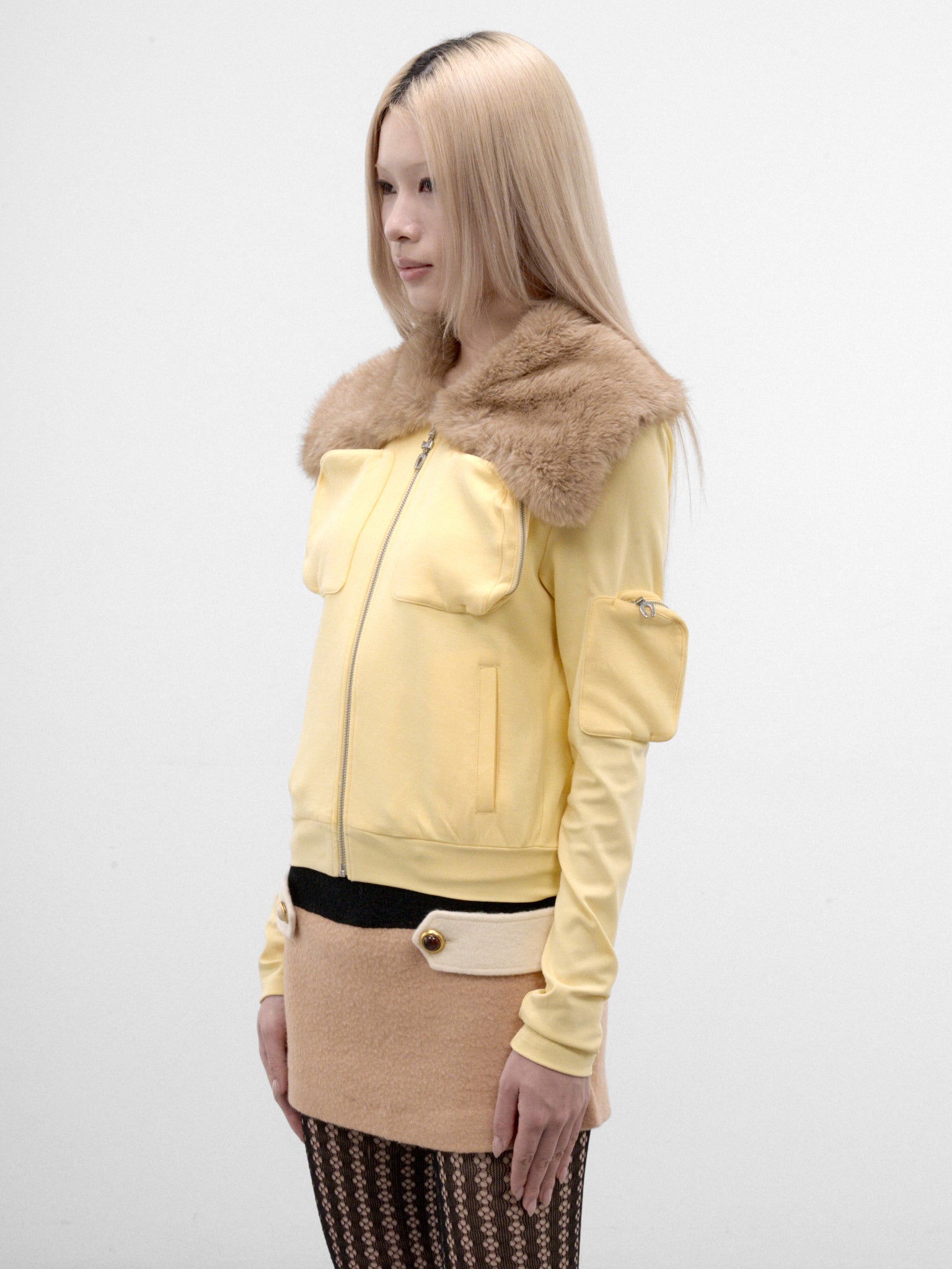 Butter Faux Fur Zip Jacket (CKDA32513-BUTTER-YELLOW)
