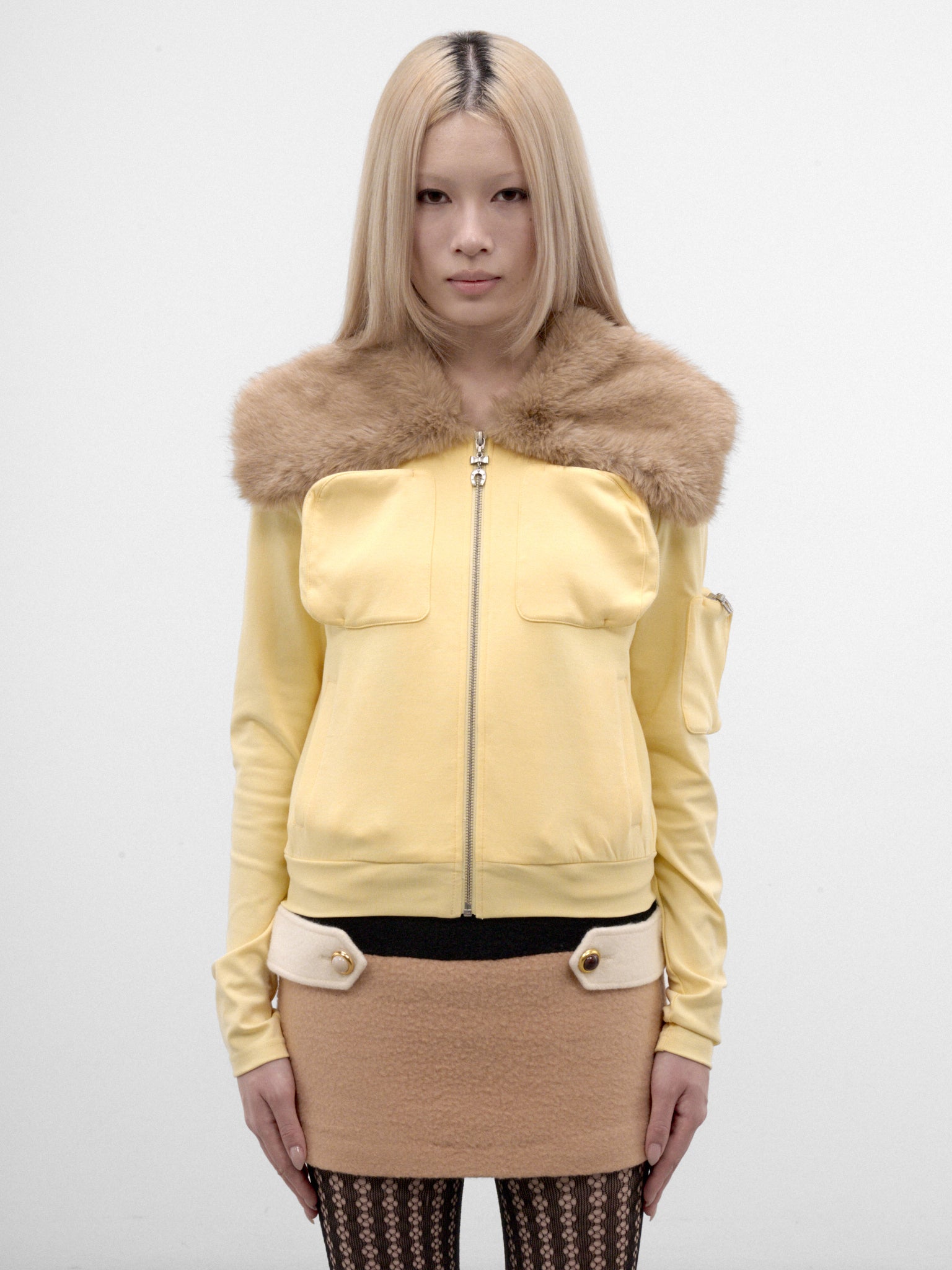 Butter Faux Fur Zip Jacket (CKDA32513-BUTTER-YELLOW)