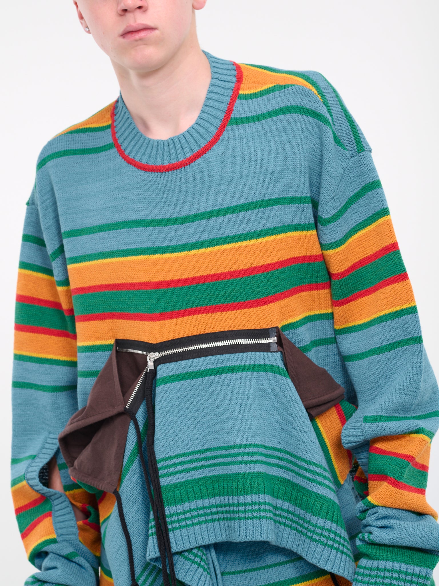 Zip Stripe Sweater (CKNJU47-BLUE-MULTI-STRIPE)