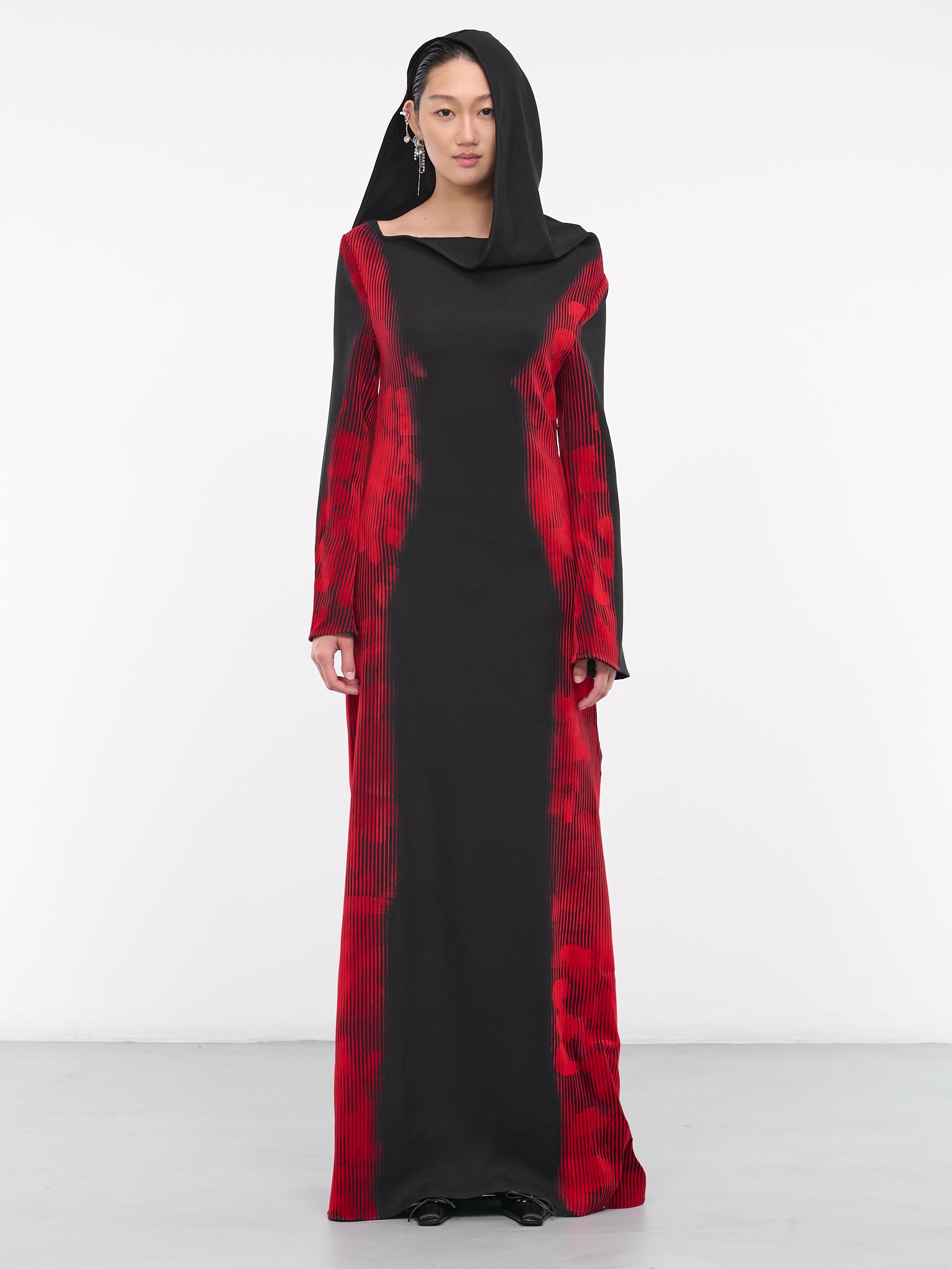 Flower Hooded Maxi Dress (CL17-BLACK-RED)