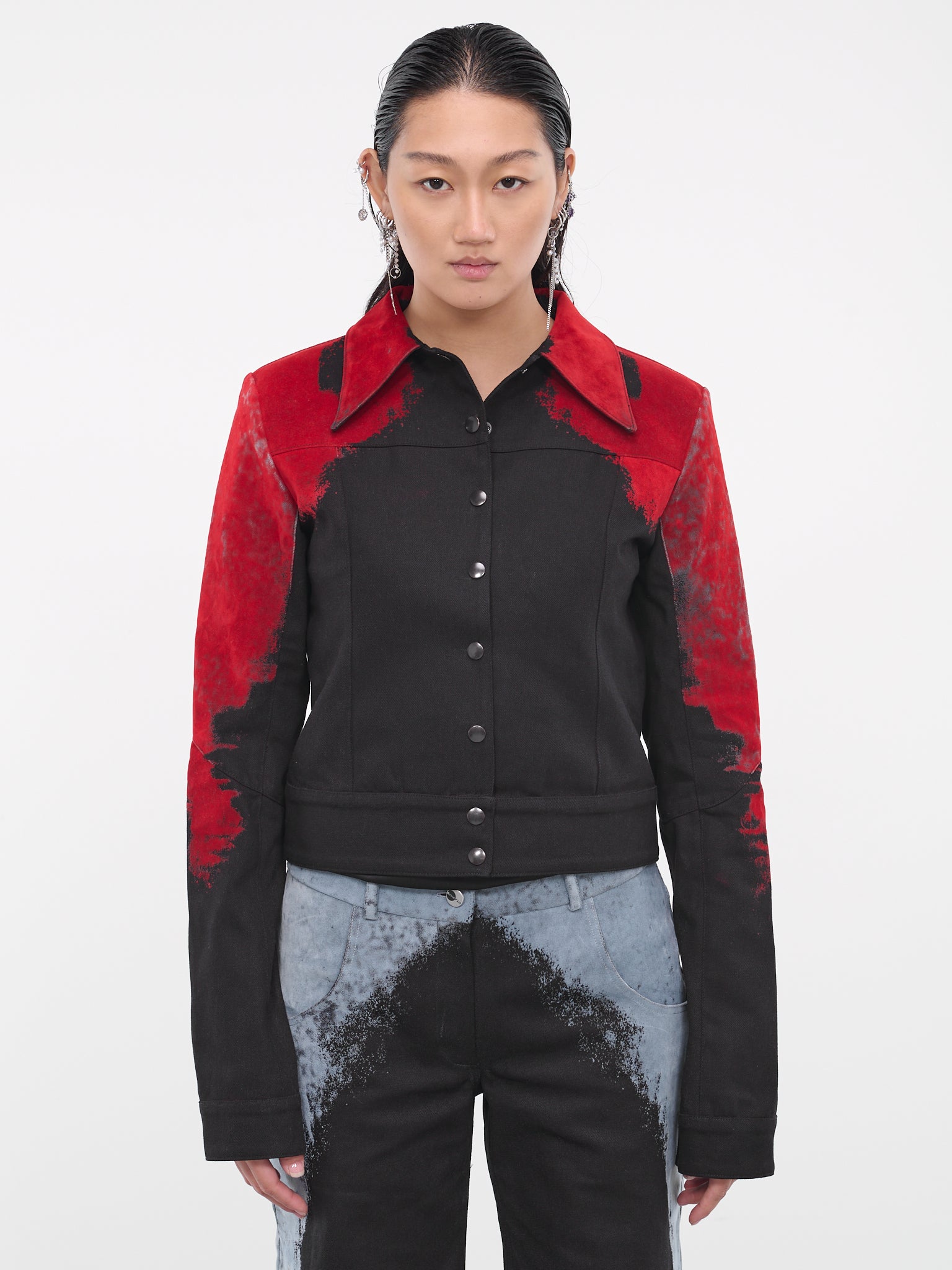 Felted Trucker Jacket (CL19-BLACK-RED)