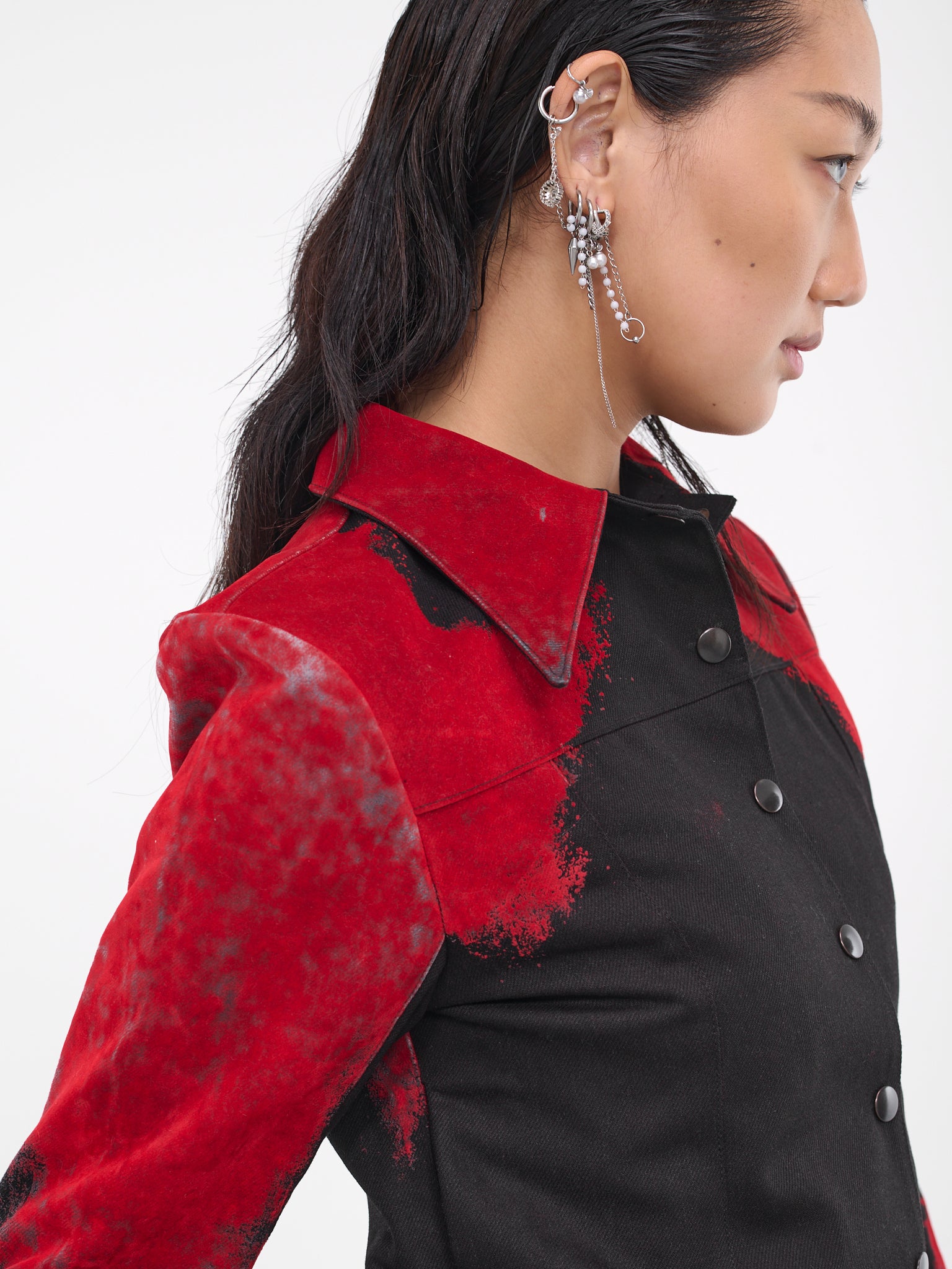 Felted Trucker Jacket (CL19-BLACK-RED)