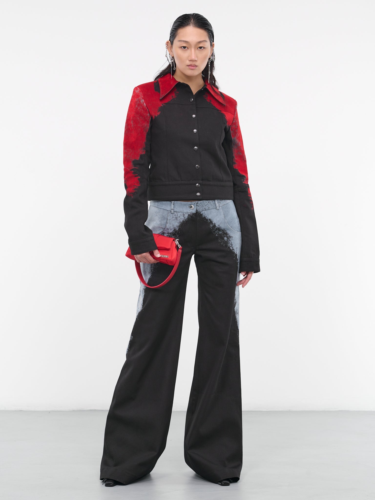 Felted Trucker Jacket (CL19-BLACK-RED)