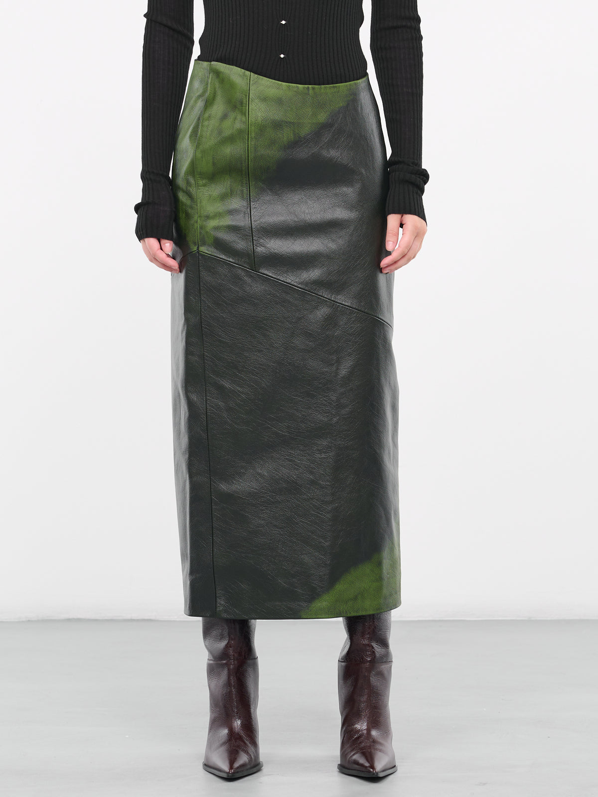 Gradient Leather Skirt (CL38-GREEN)