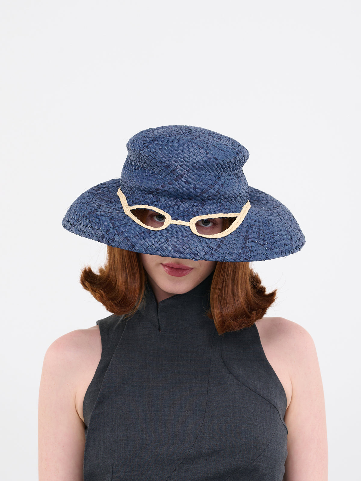 No Vacancy Inn Raffia Cut-Out Hat (CLMC0058A0-BLUE)