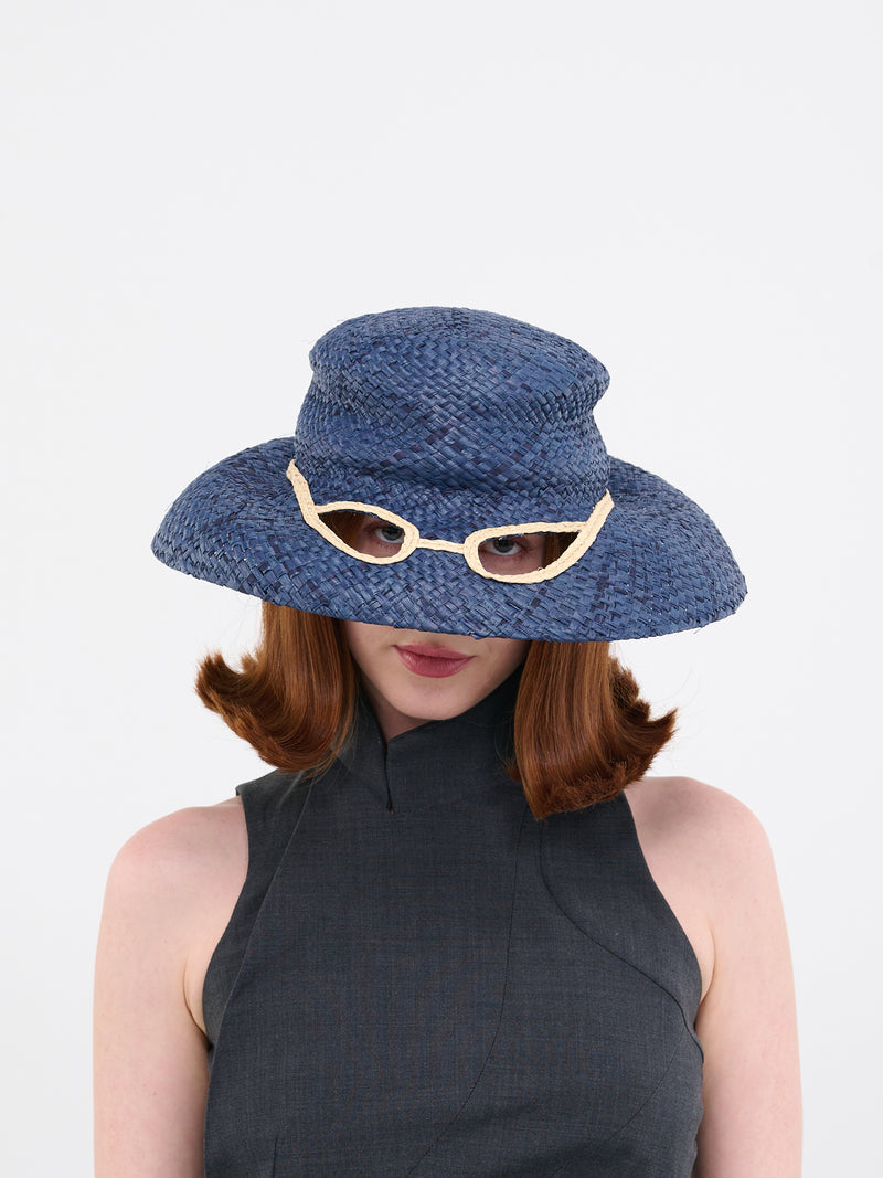 No Vacancy Inn Raffia Cut-Out Hat (CLMC0058A0-BLUE)