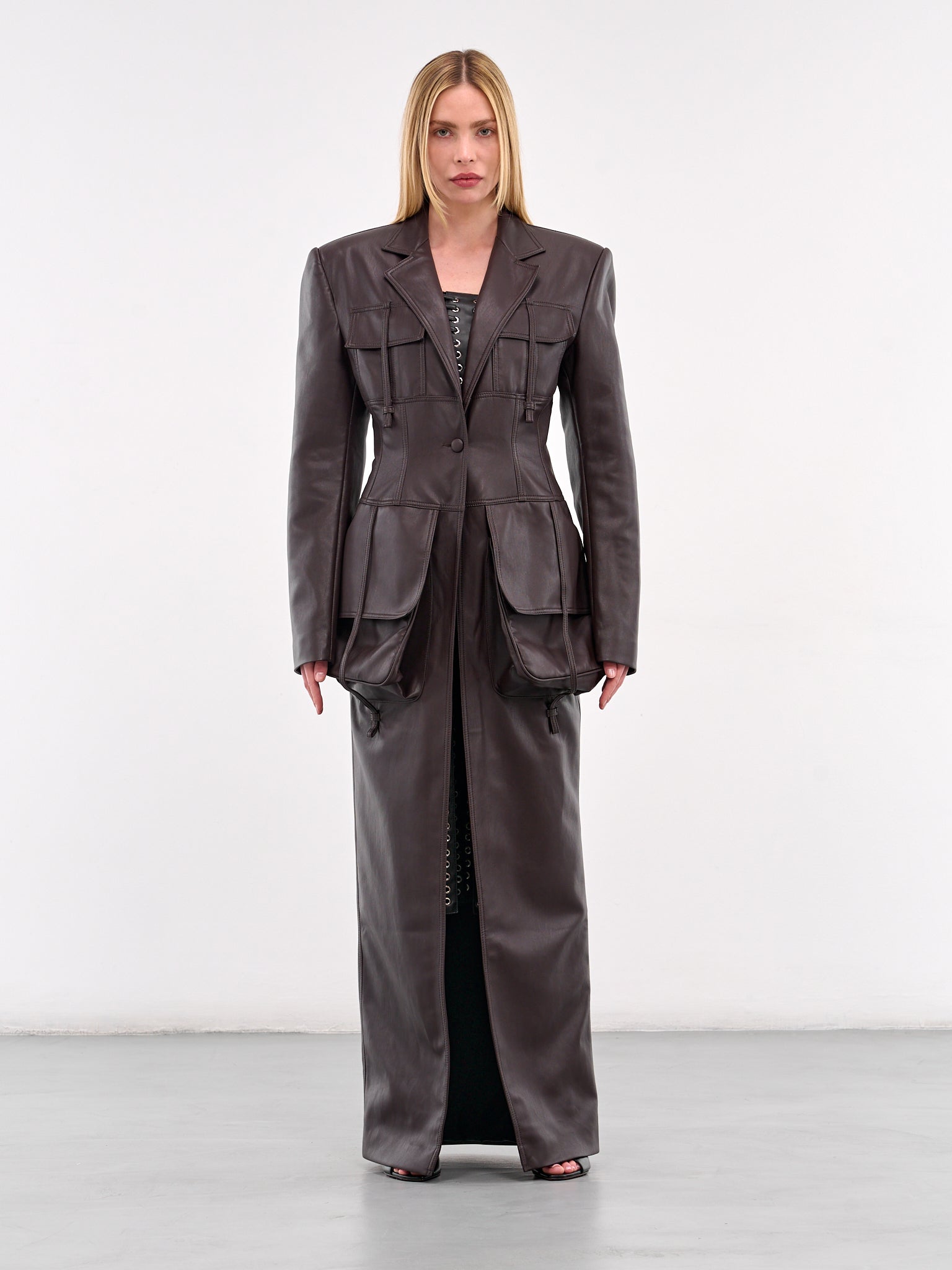 Faux Leather Maxi Coat (CO01BR-DARK-BROWN)