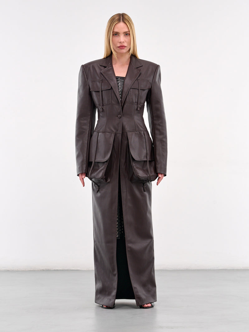 Faux Leather Maxi Coat (CO01BR-DARK-BROWN)