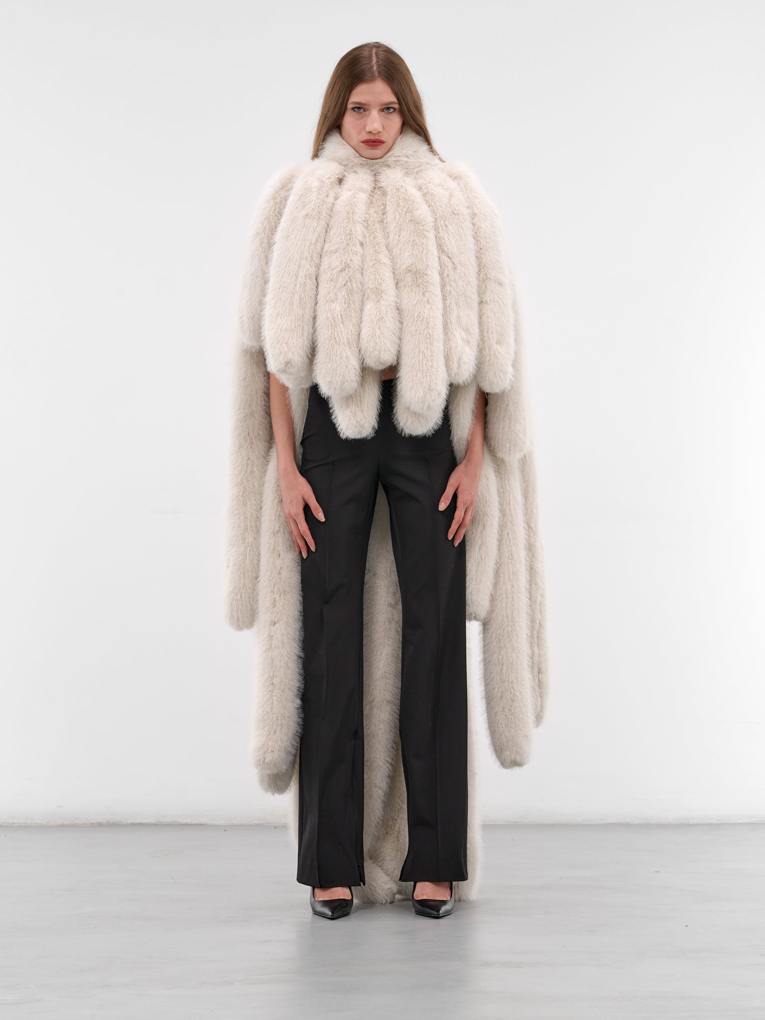 Gray Fur Fringed Cape Coat (CO035-GREY)
