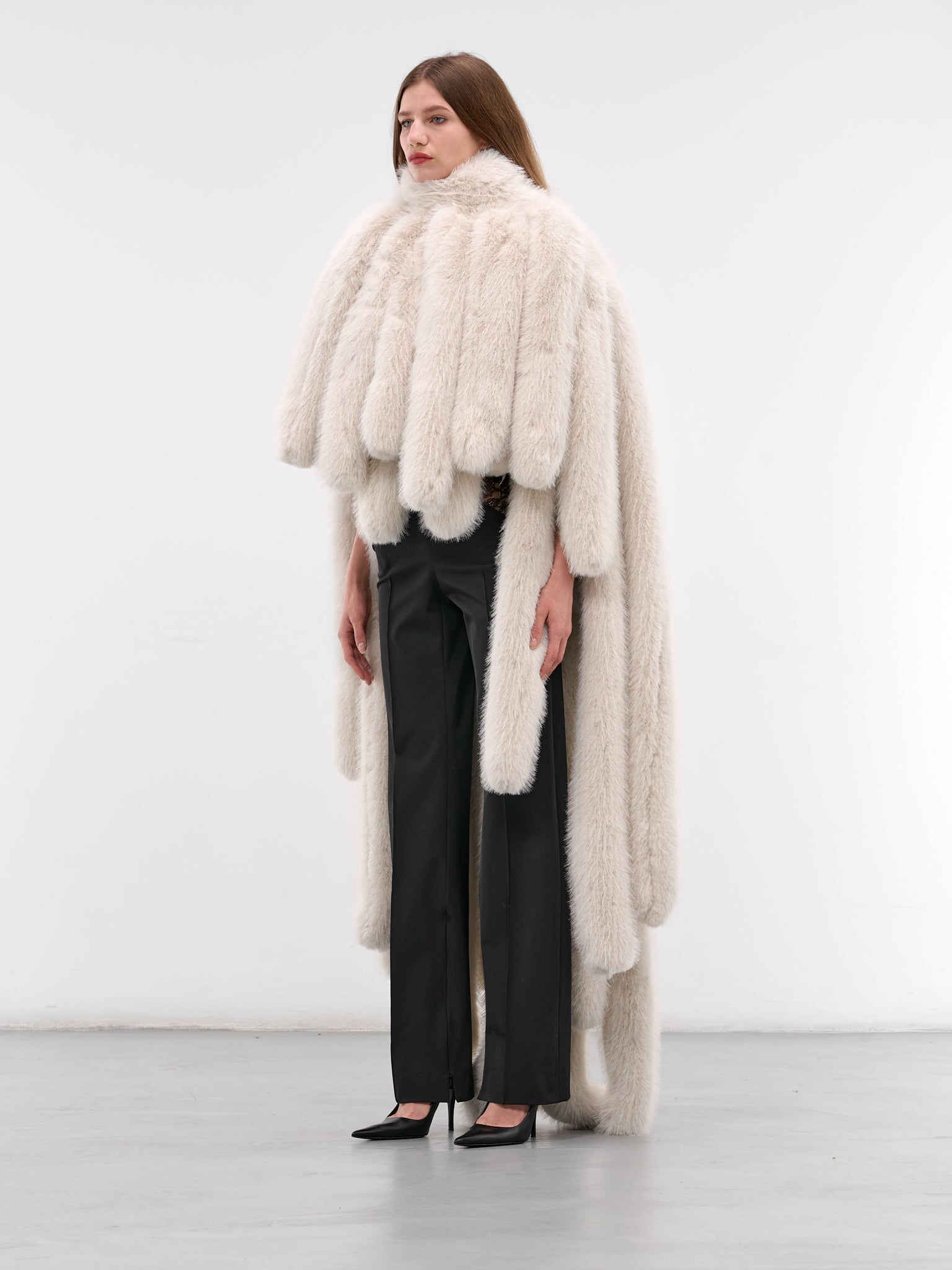 Gray Fur Fringed Cape Coat (CO035-GREY)