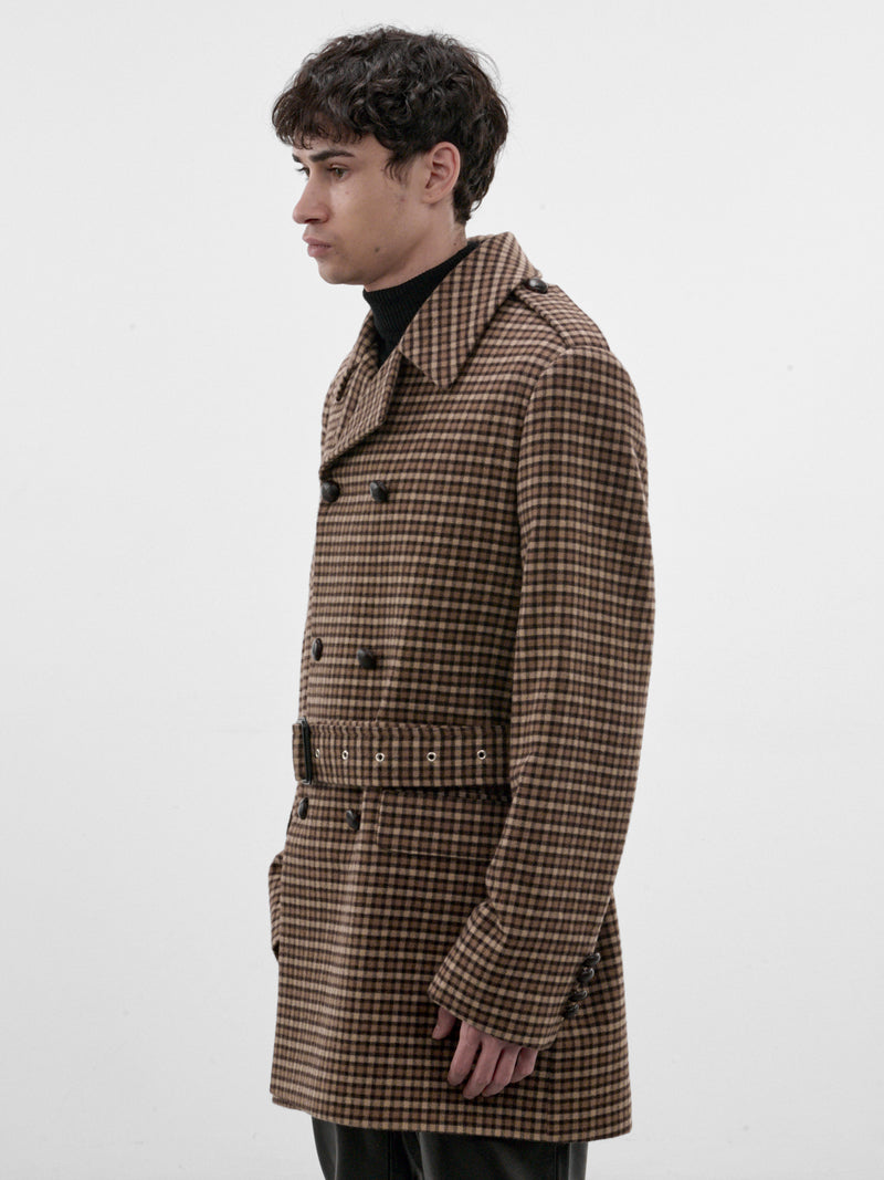 Brown Check Belted Caban Coat (CO50-BROWN)