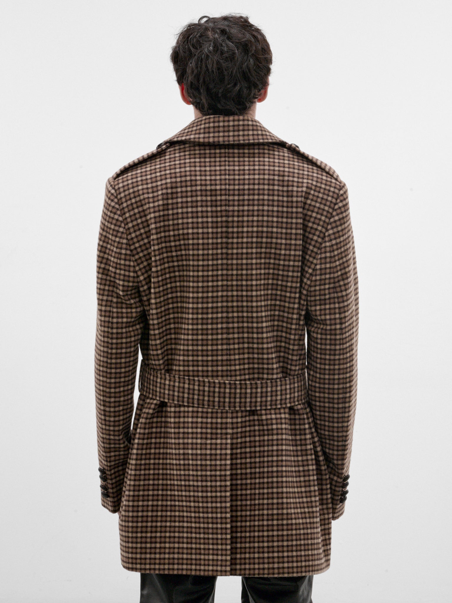 Brown Check Belted Caban Coat (CO50-BROWN)