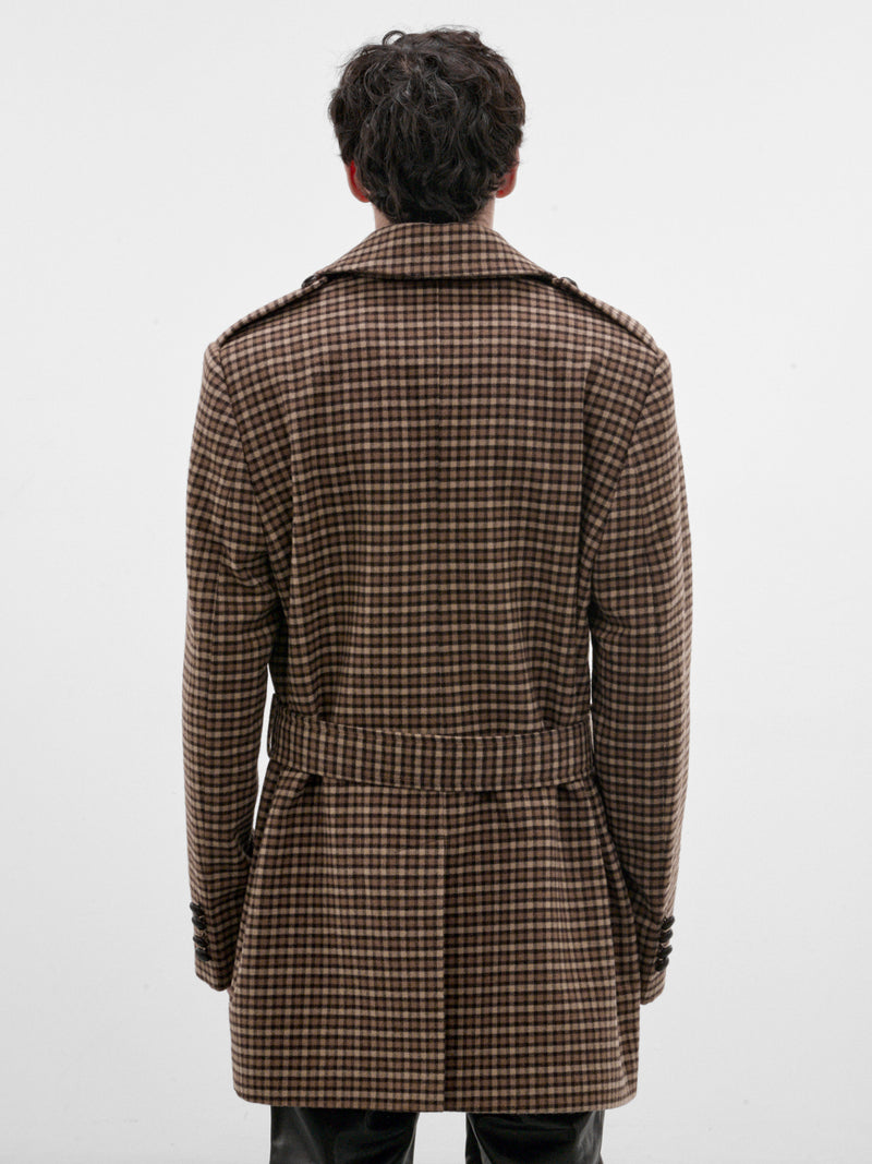 Brown Check Belted Caban Coat (CO50-BROWN)