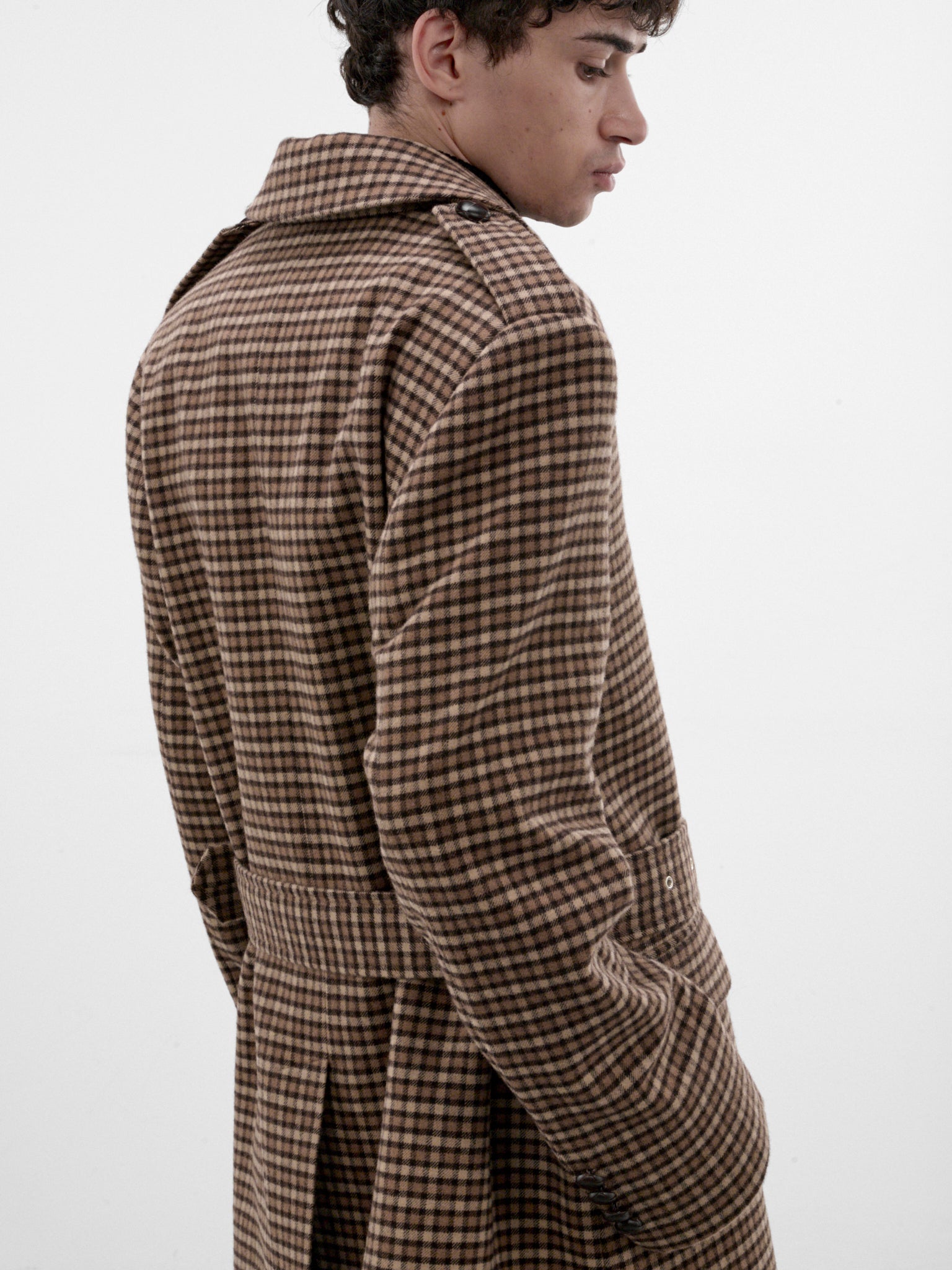 Brown Check Belted Caban Coat (CO50-BROWN)