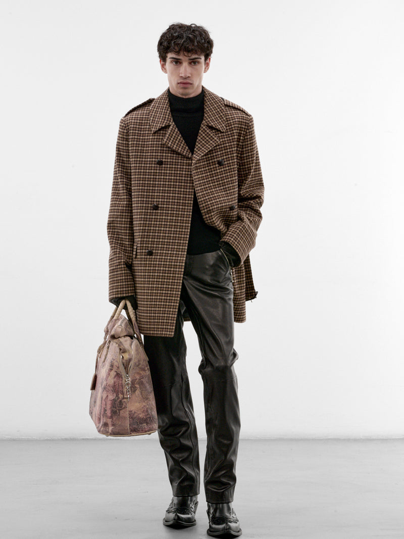 Brown Check Belted Caban Coat (CO50-BROWN)