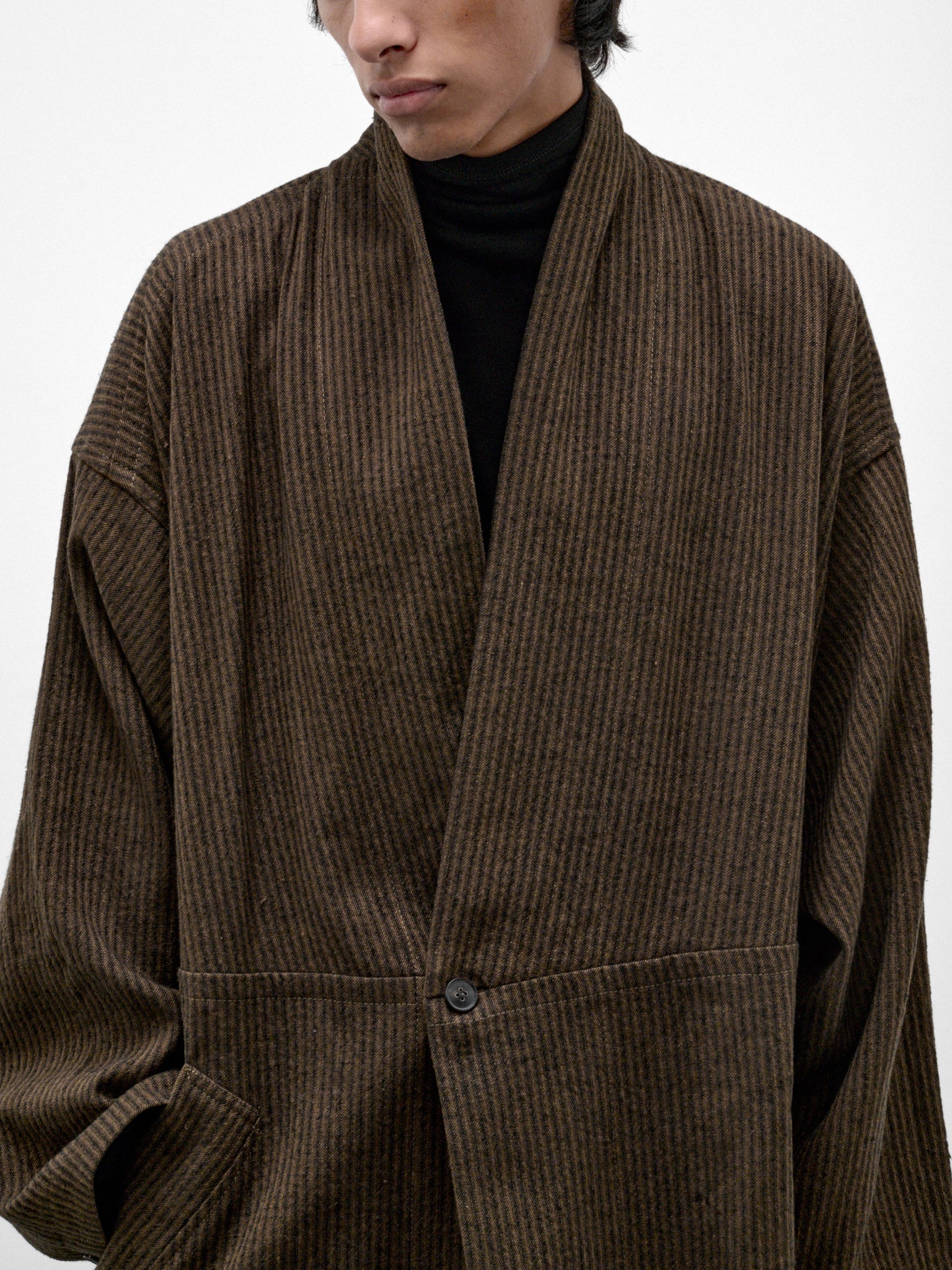 Khaki Striped Hemp-Cotton Coat (COAT#35-KHAKI-STRIPED)