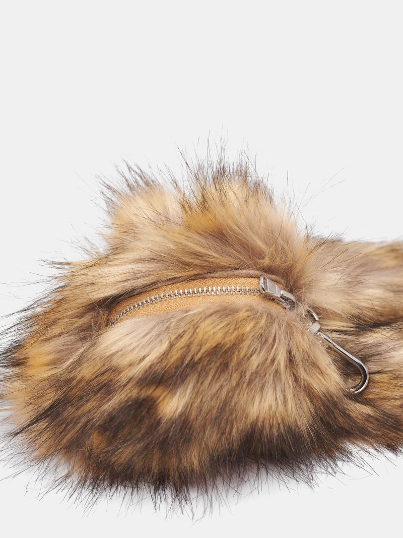 Faux Fur Coin Purse Charm (COINPURSE1-0815-BROWN-CLEAR)
