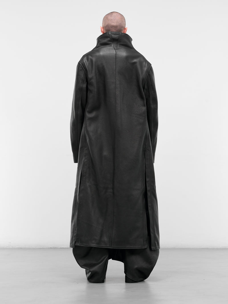 Black Leather Funnel Neck Coat (COLAR-COAT-BLACK)
