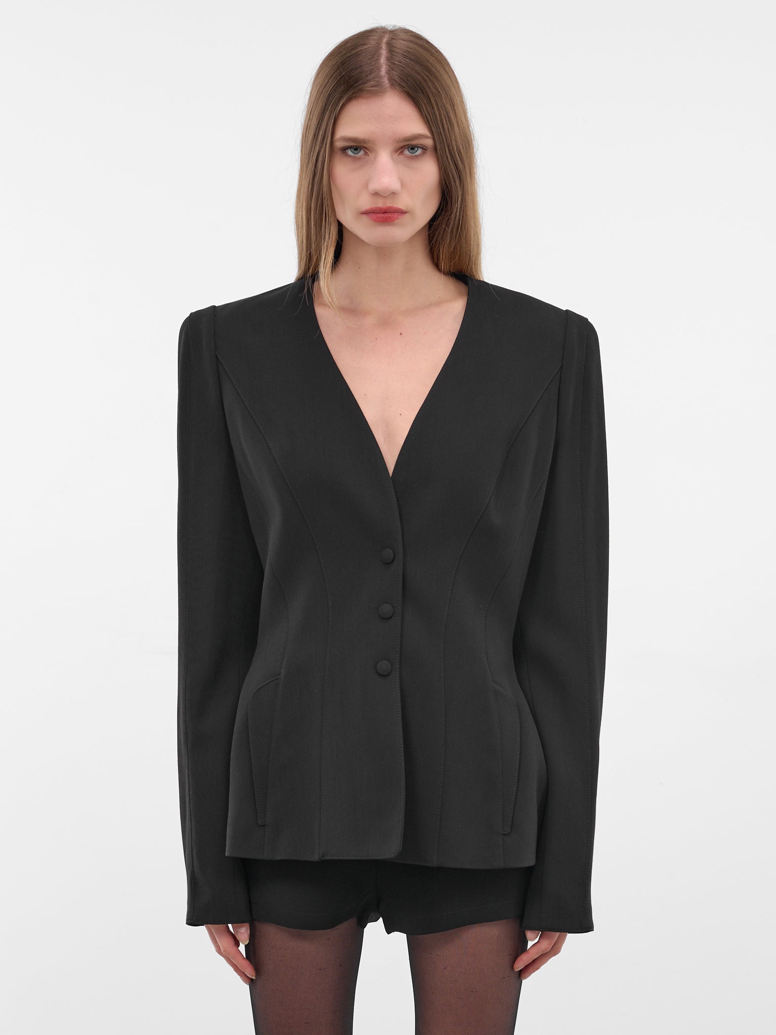 Black Re/edit Wool Lapelless Blazer (COM1VE0475196-BLACK)