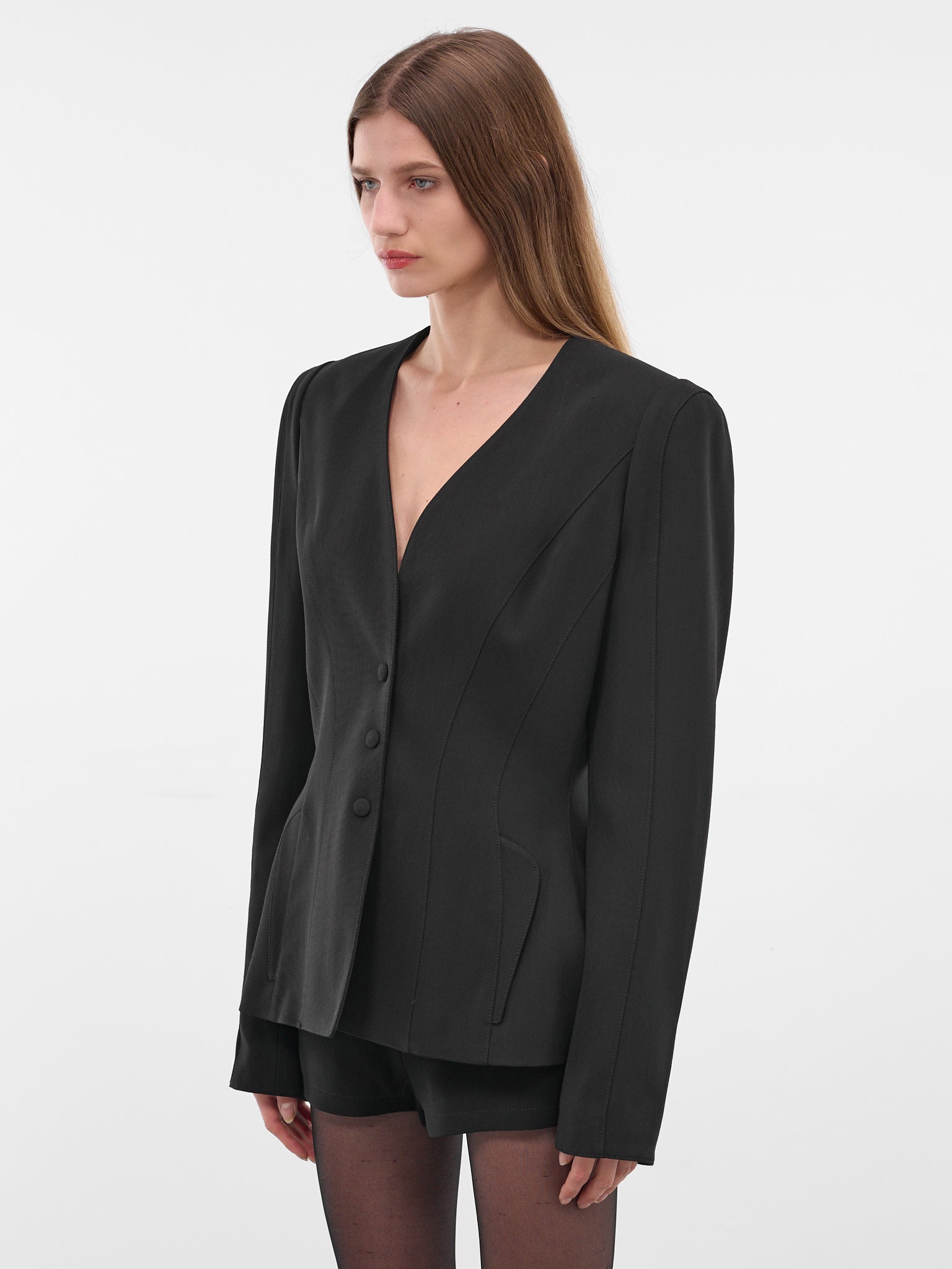 Black Re/edit Wool Lapelless Blazer (COM1VE0475196-BLACK)