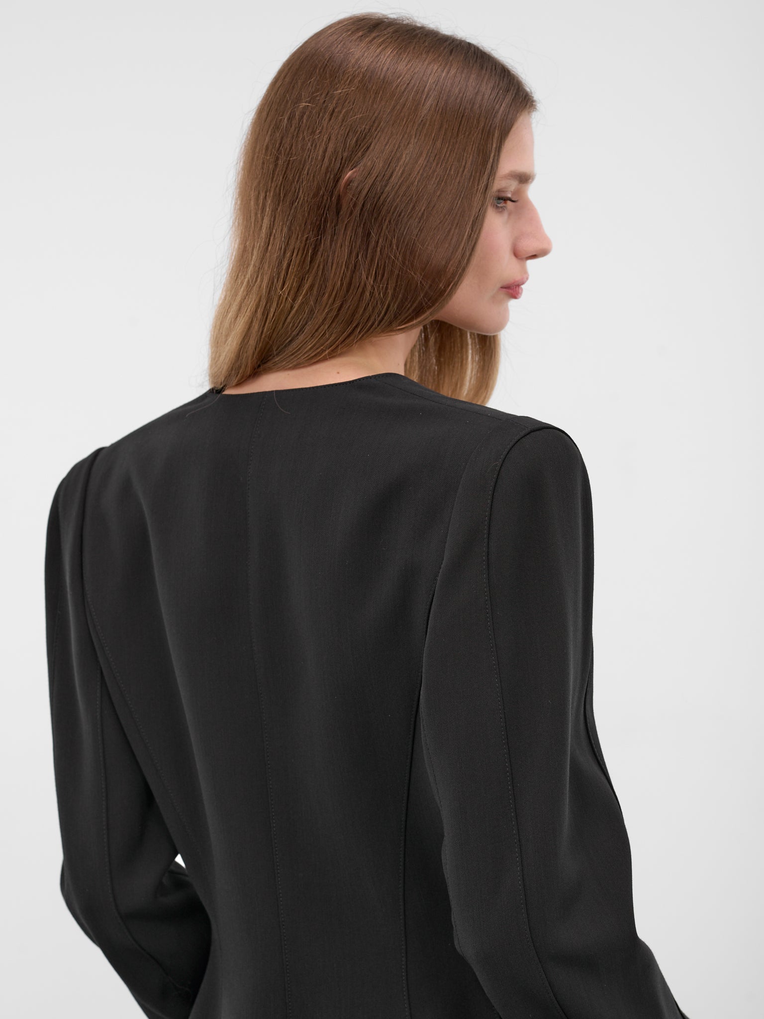 Black Re/edit Wool Lapelless Blazer (COM1VE0475196-BLACK)