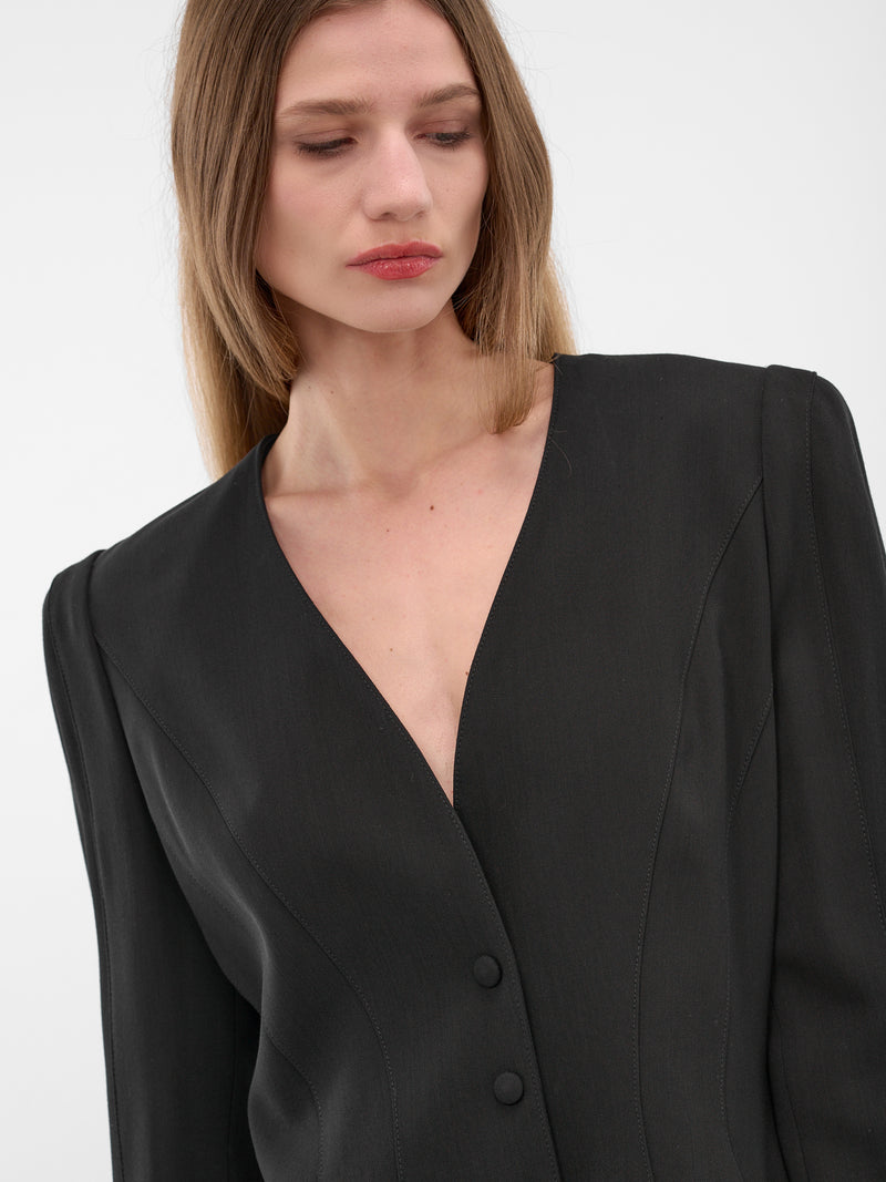 Black Re/edit Wool Lapelless Blazer (COM1VE0475196-BLACK)