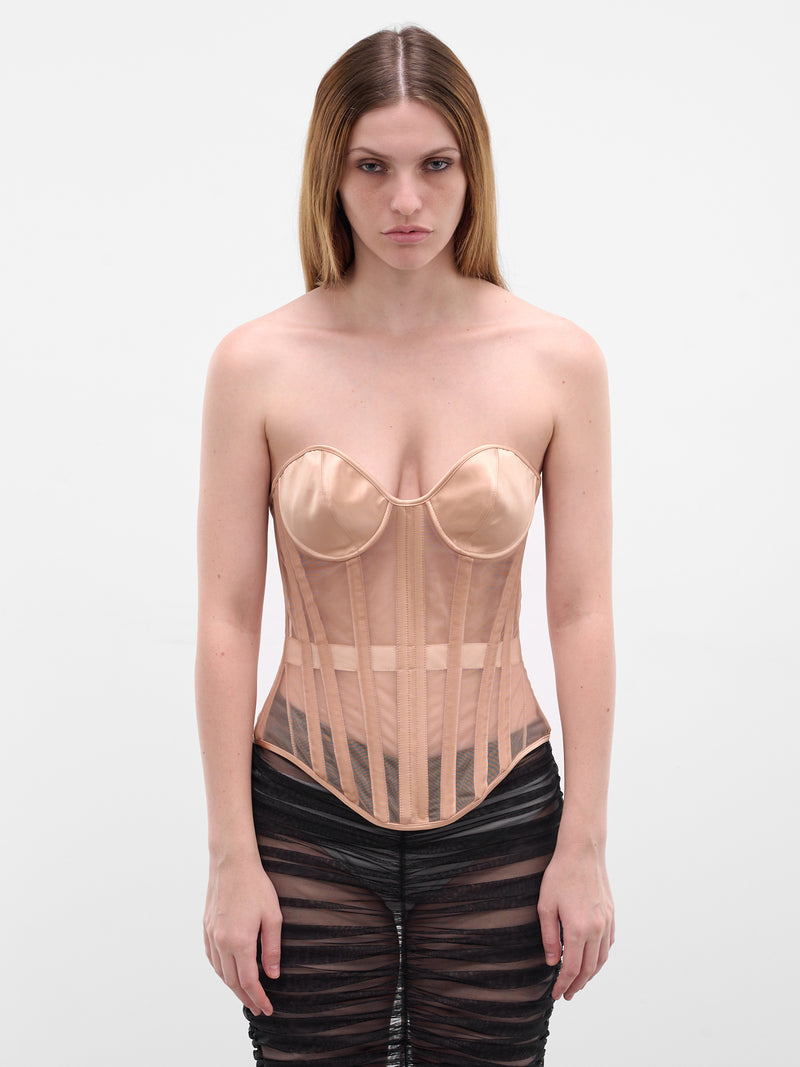 Nude Sheer Lace-Up Corset (COM1CT0121384-PALE-NUDE)