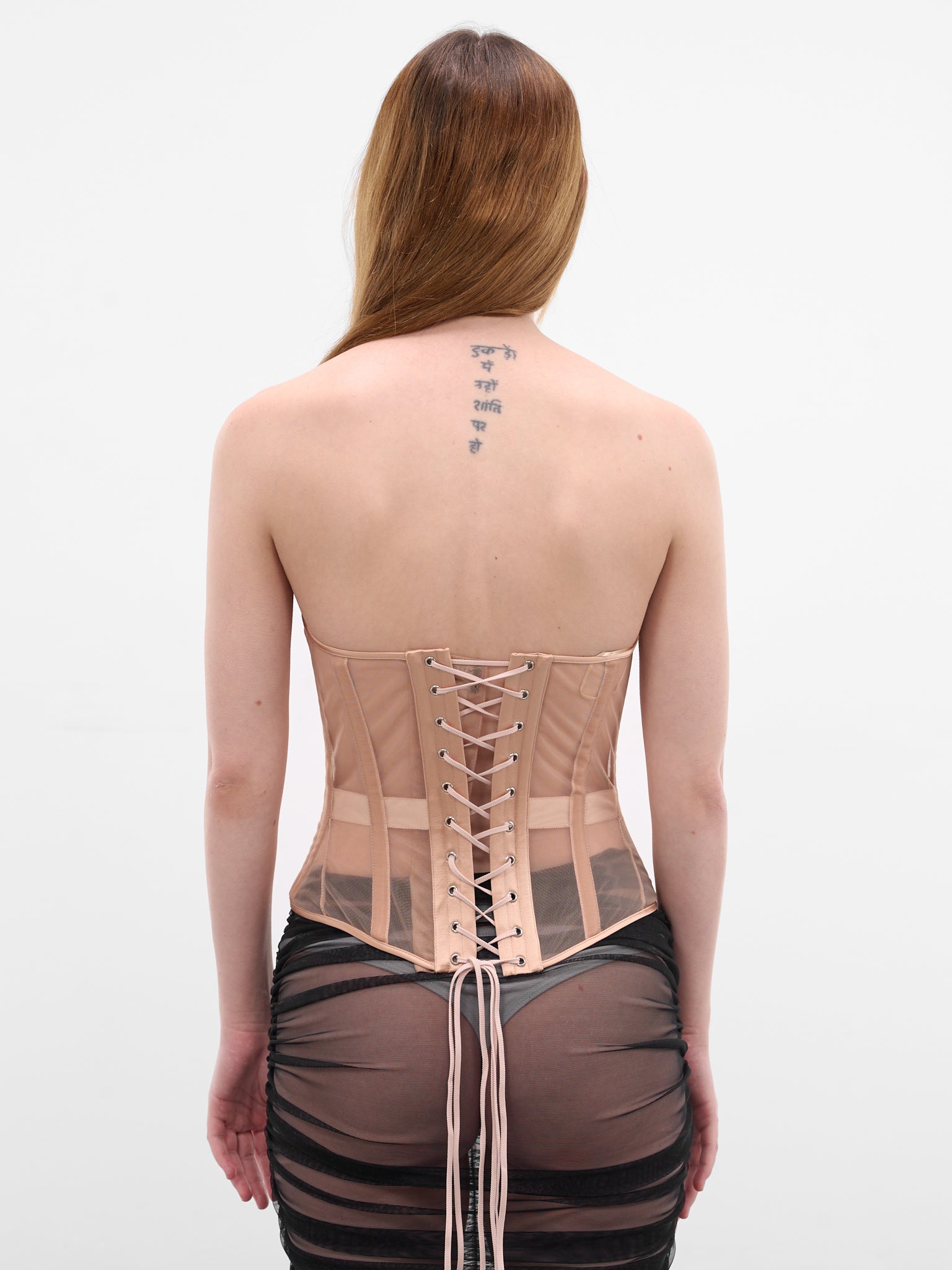 Nude Sheer Lace-Up Corset (COM1CT0121384-PALE-NUDE)