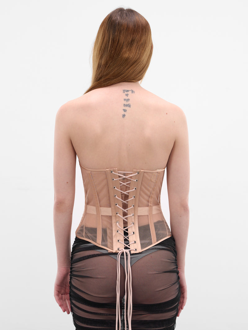 Nude Sheer Lace-Up Corset (COM1CT0121384-PALE-NUDE)