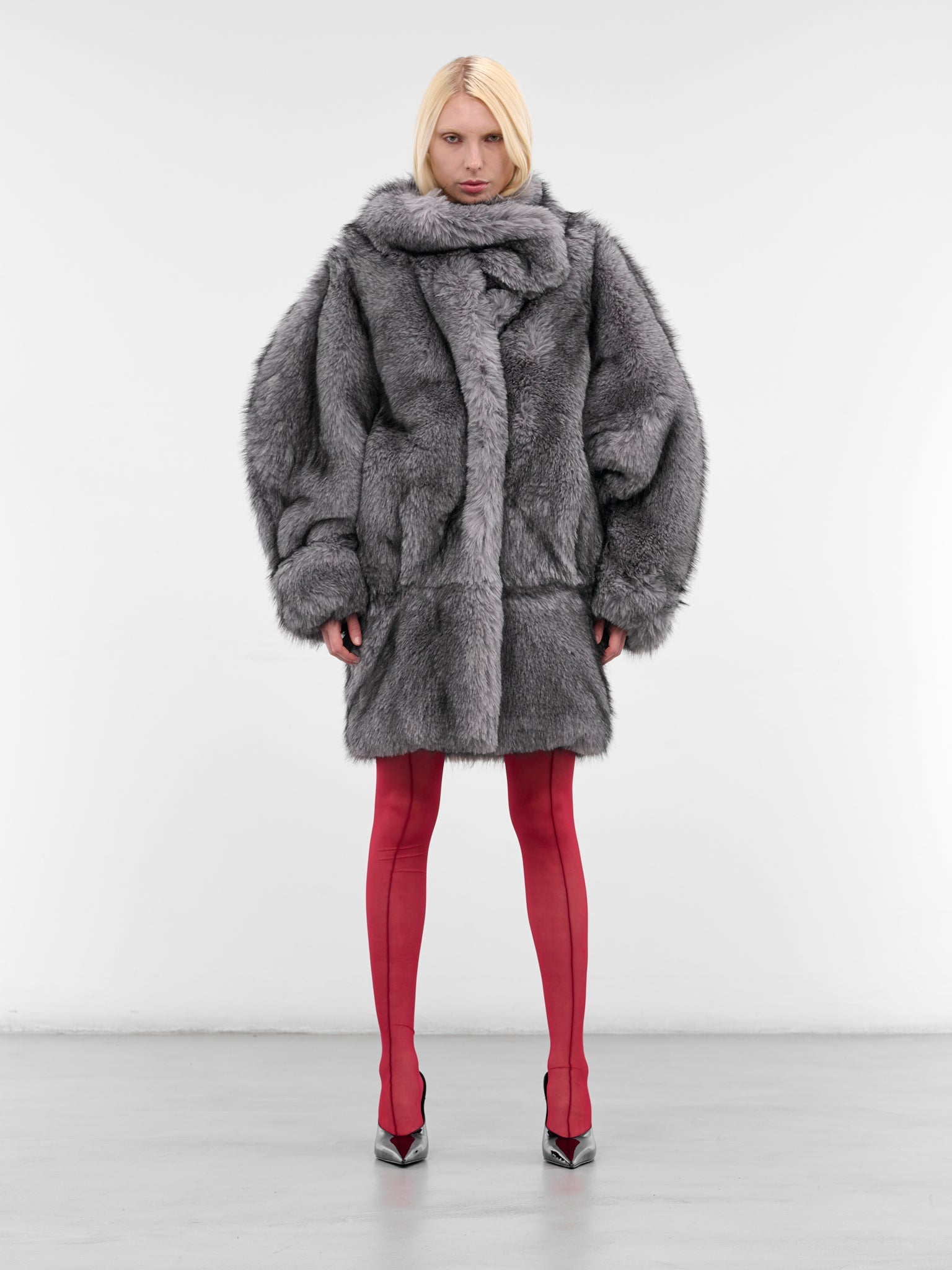 Gray Oversized Vegan Fur Coat (COM1MA0199775-GREY)