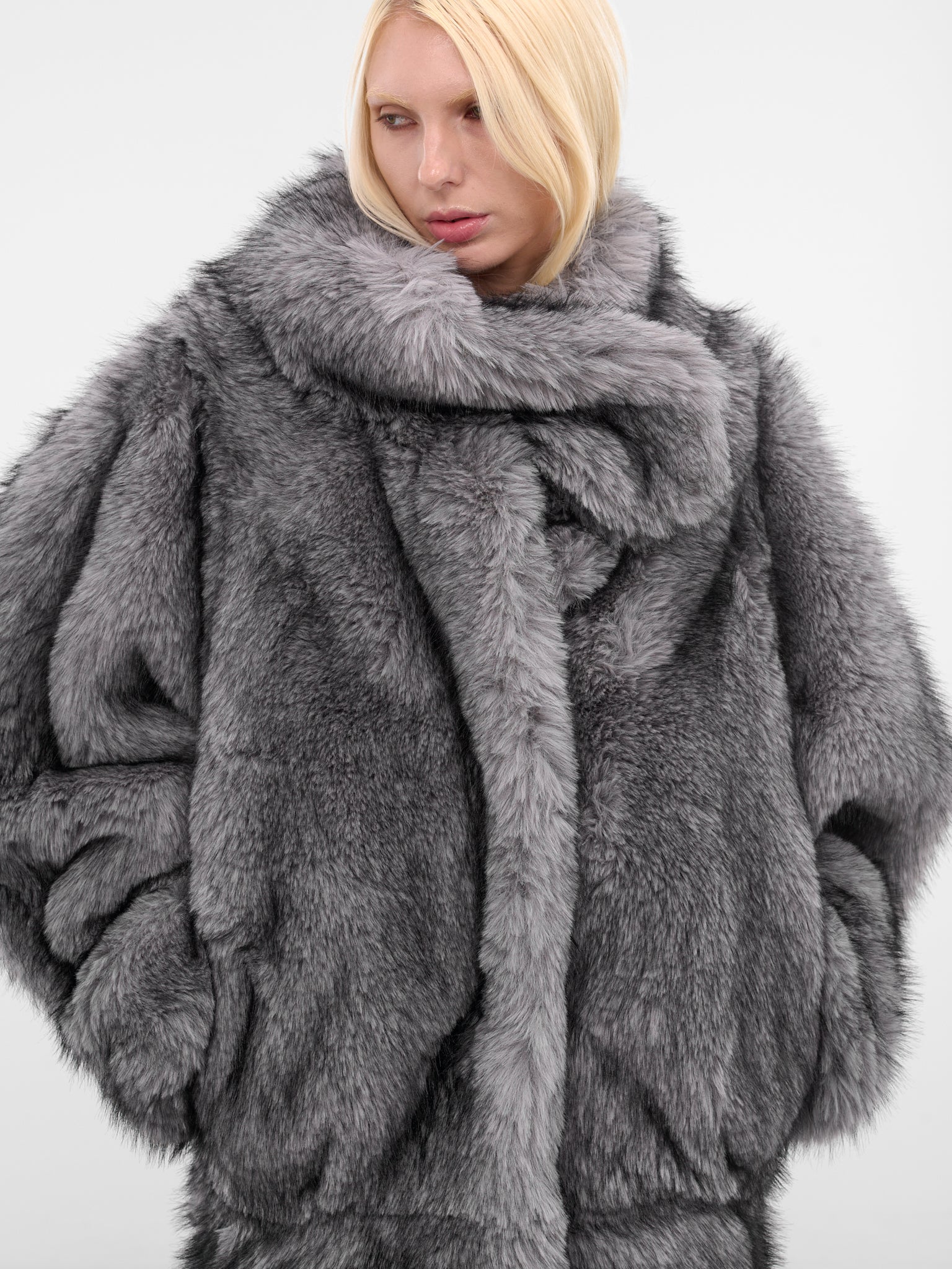 Gray Oversized Vegan Fur Coat (COM1MA0199775-GREY)