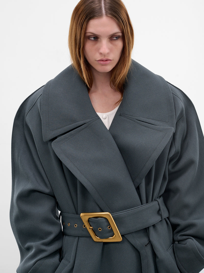Gray Oversized Asymmetric Wrap Trench (COM1MA0200199-SLATE-GREY)