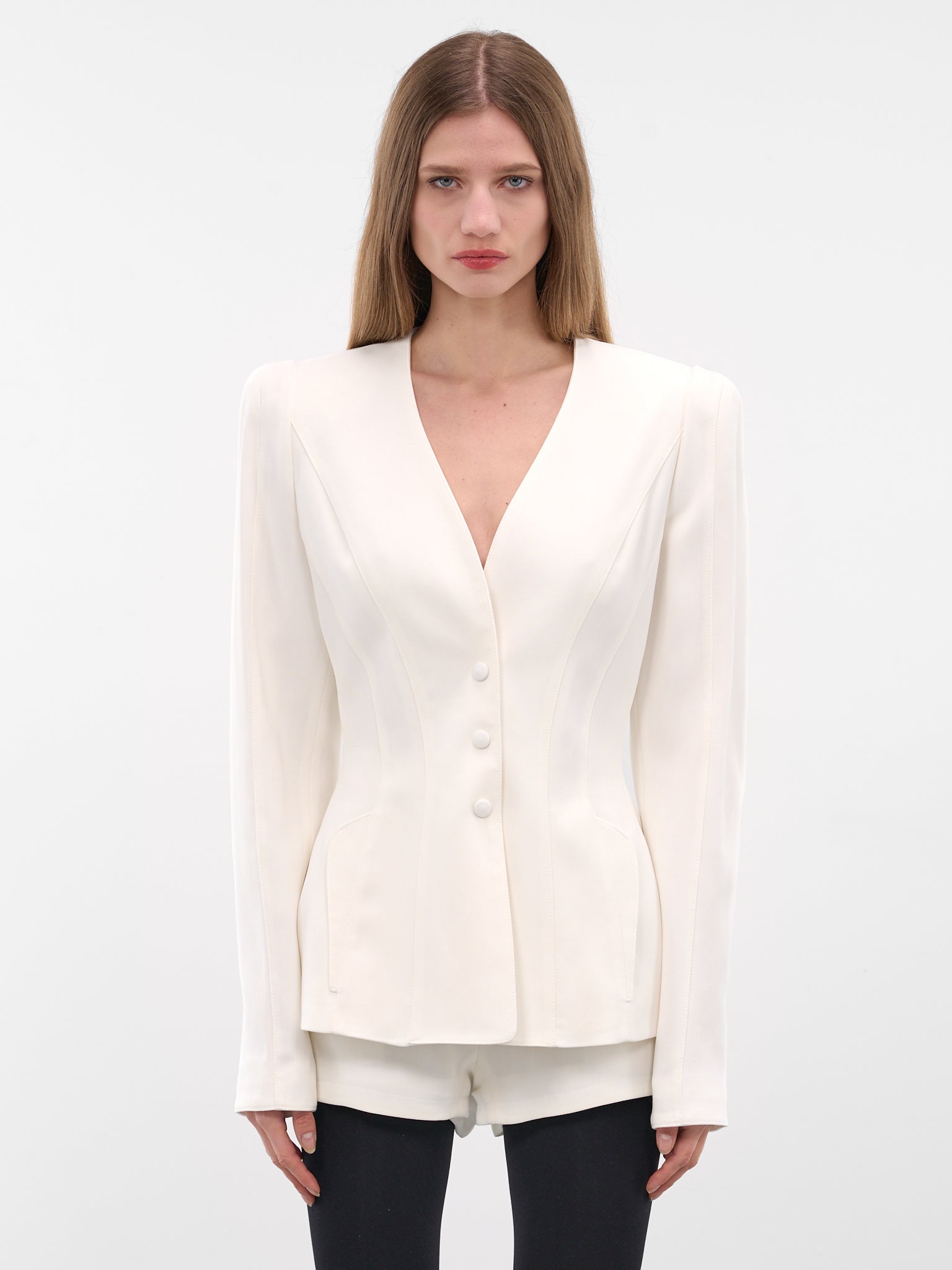 White Re/edit Wool Lapelless Blazer (COM1VE0475196-SNOW)