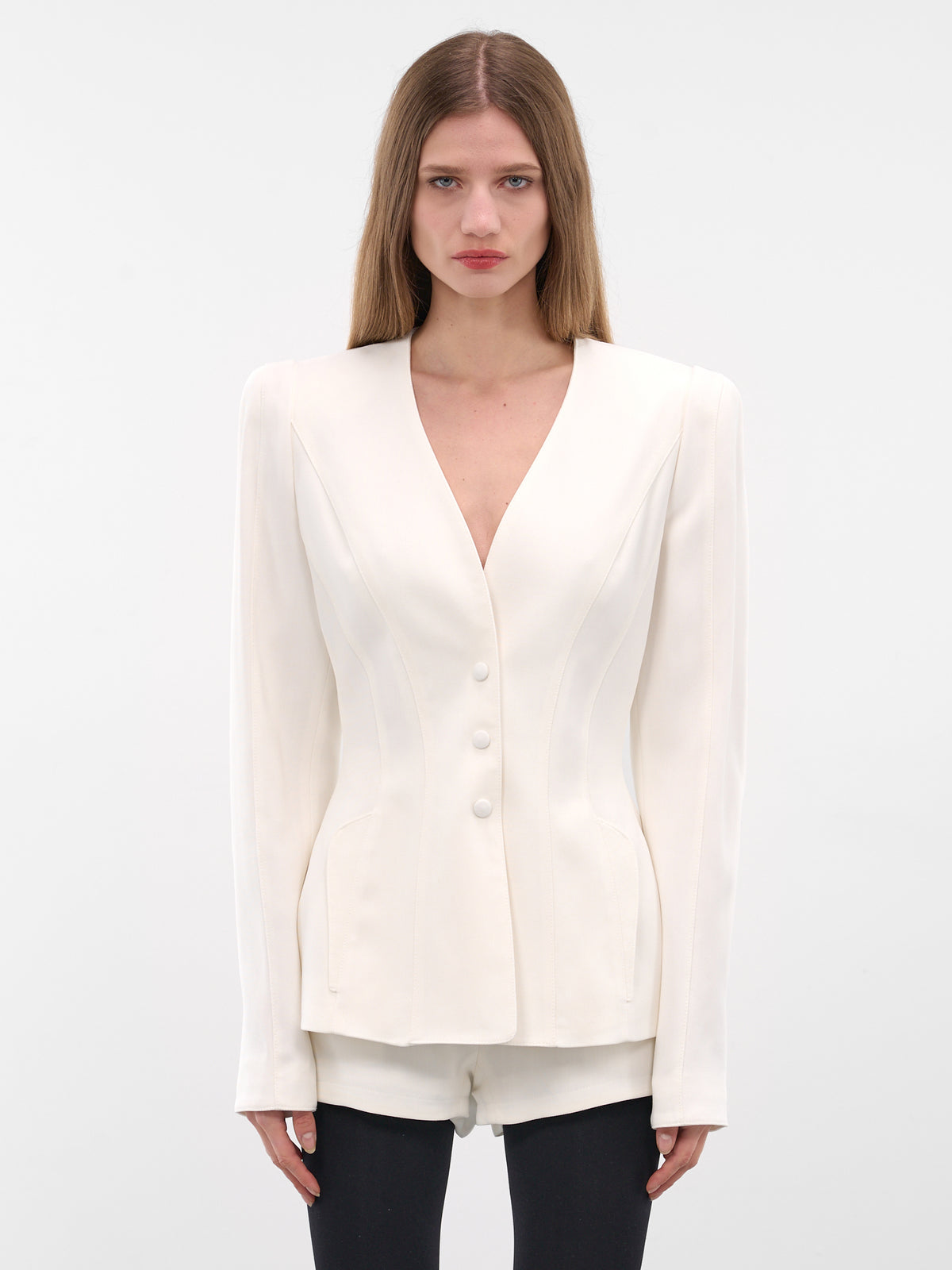 White Re/edit Wool Lapelless Blazer (COM1VE0475196-SNOW)