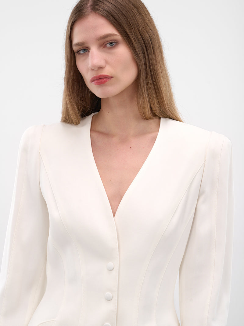 White Re/edit Wool Lapelless Blazer (COM1VE0475196-SNOW)