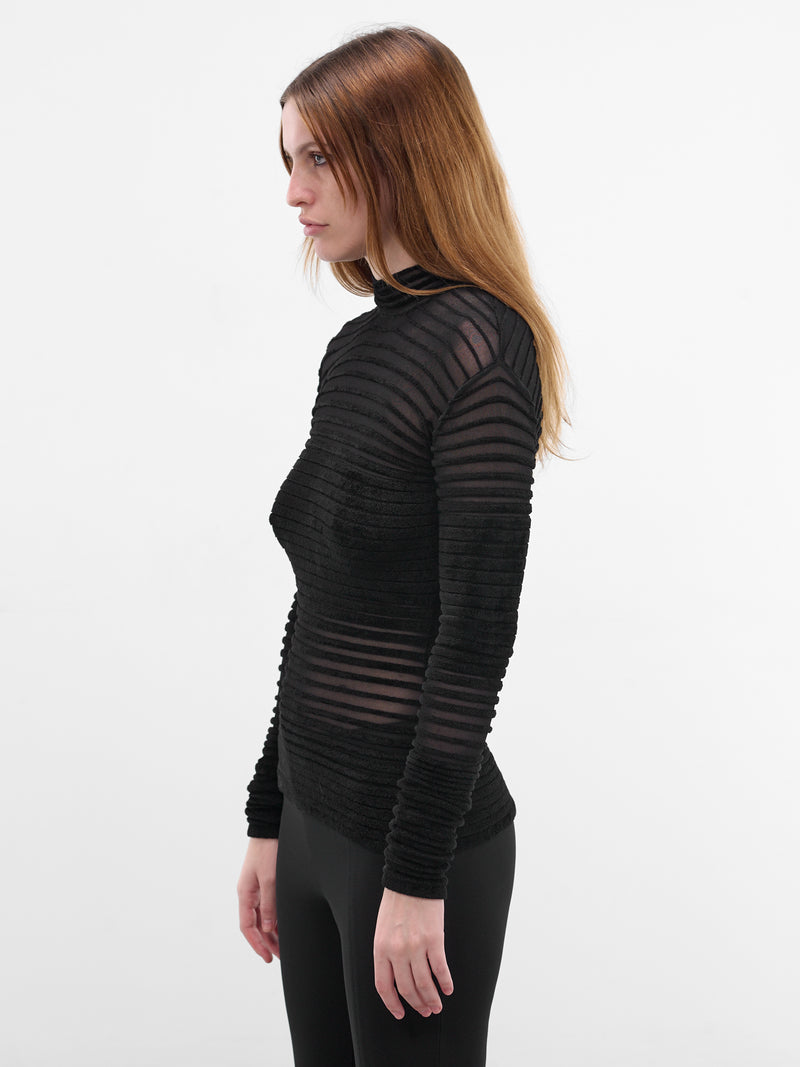 Black Gradient Chenille Knit Top (COM2TO08351135-BLACK)