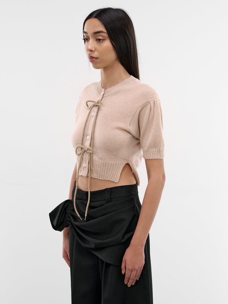 Taupe Cashmere Bow Cropped Cardigan (COMK5-0667-BLOOSOM-TAUPE)
