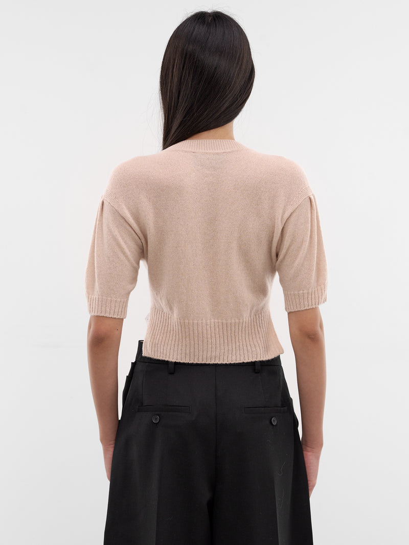 Taupe Cashmere Bow Cropped Cardigan (COMK5-0667-BLOOSOM-TAUPE)