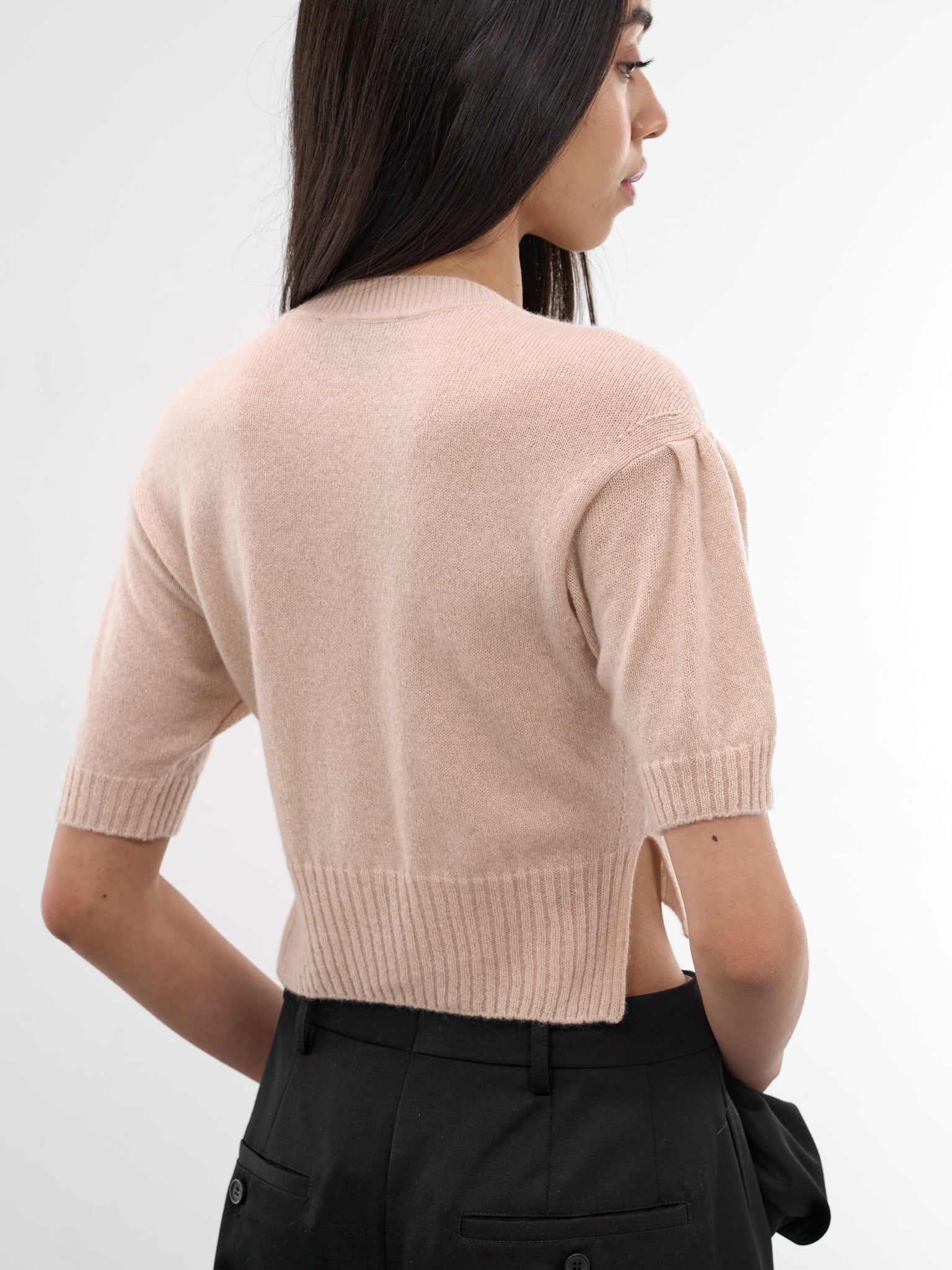 Taupe Cashmere Bow Cropped Cardigan (COMK5-0667-BLOOSOM-TAUPE)