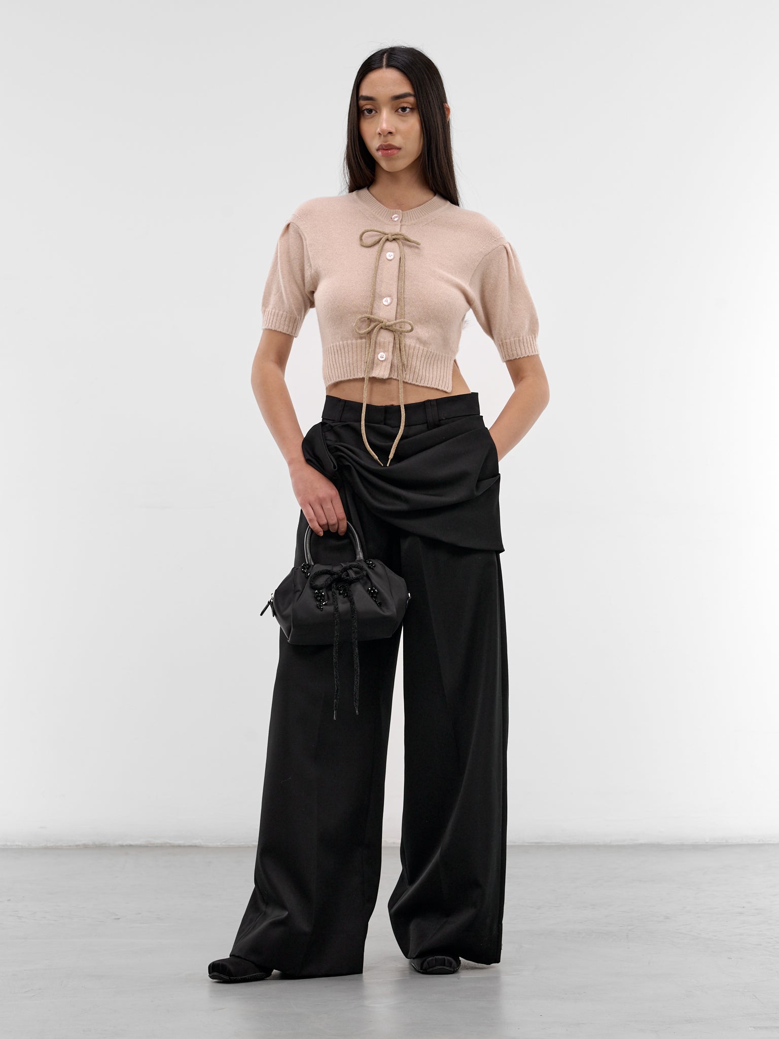 Taupe Cashmere Bow Cropped Cardigan (COMK5-0667-BLOOSOM-TAUPE)